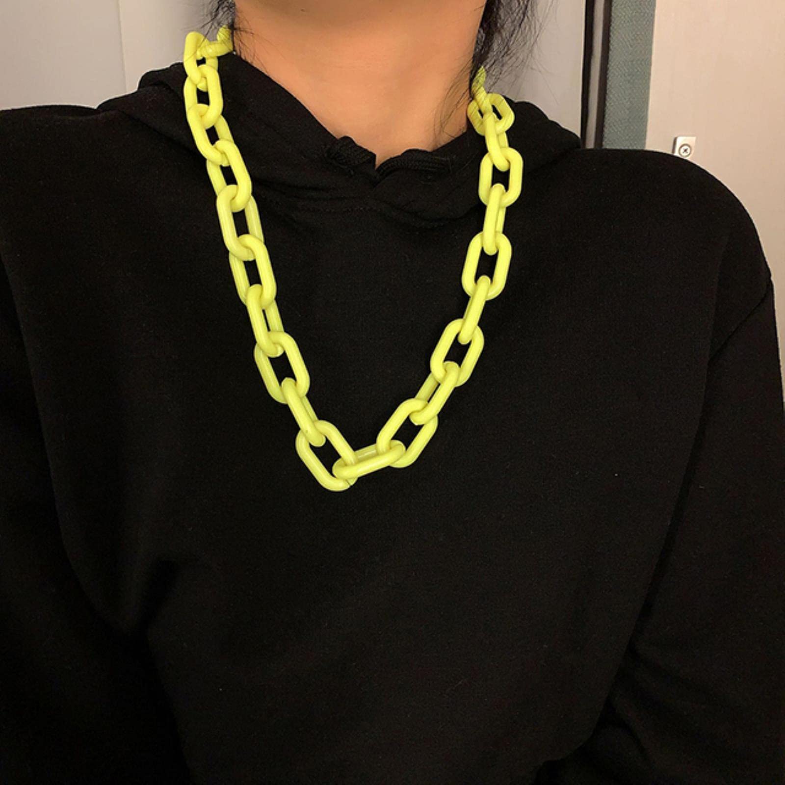 zxcs Punk Hip Hop Fashion Acrylic Link Chain Necklace Rock Gothic Chunky Plastic Choker Collar Necklace for Women Accessories-green