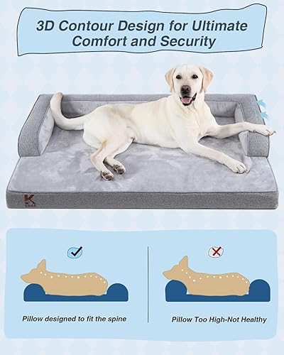 Miniatura 4 de KSIIA Cama lavable para perro de gran tamaño en forma de U con funda impermeable extraíble, parte inferior antideslizante y cama ortopédica de