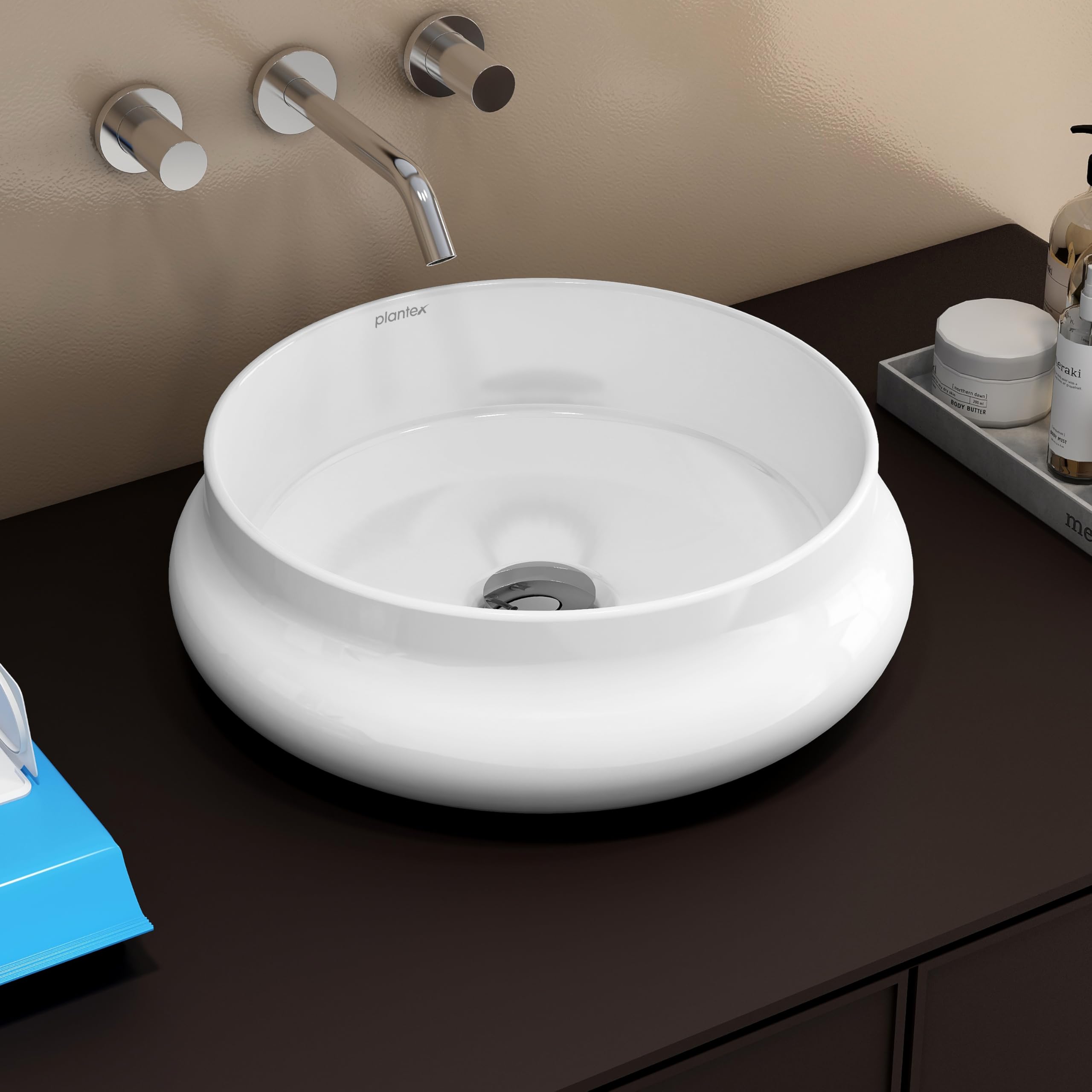 Plantex Ceramic Basin/Countertop Vessel Sink/Tabletop Wash Basin/Washbasin for Bathroom with 10 Years Glaze Warranty by Plantex (White Glossy - 16 x 16 x 5.5 Inch)