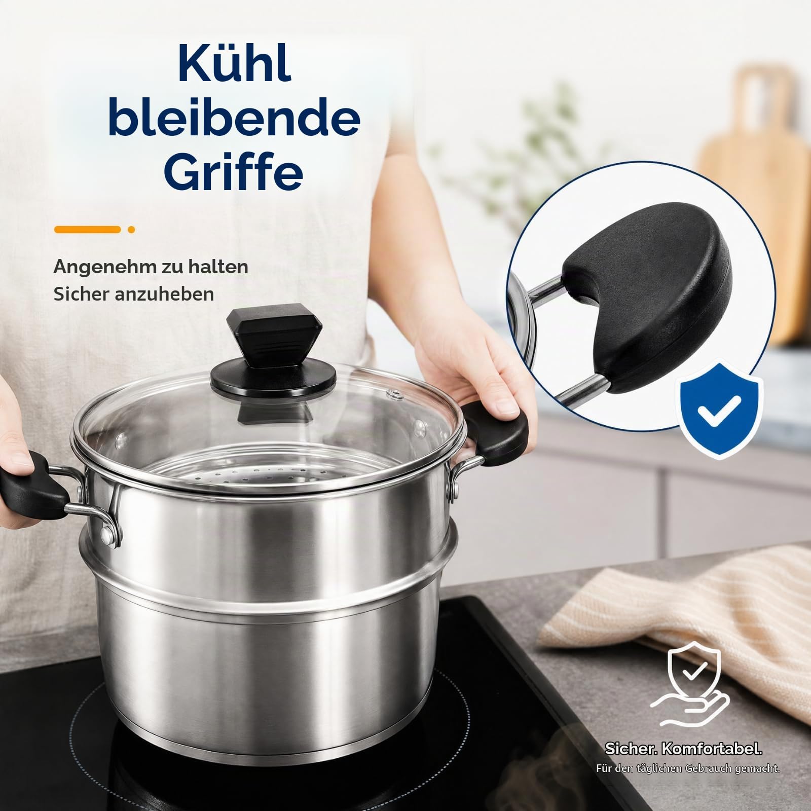 ZENFUN Edelstahl Dampfgartopf mit Korb, 1,6 Liter Suppentopf mit Glasdeckel, Mini Dampftopf Kochgeschirr mit Griff für Gemüse, Soße für Herd, Induktion, Gas, Elektro, Grill