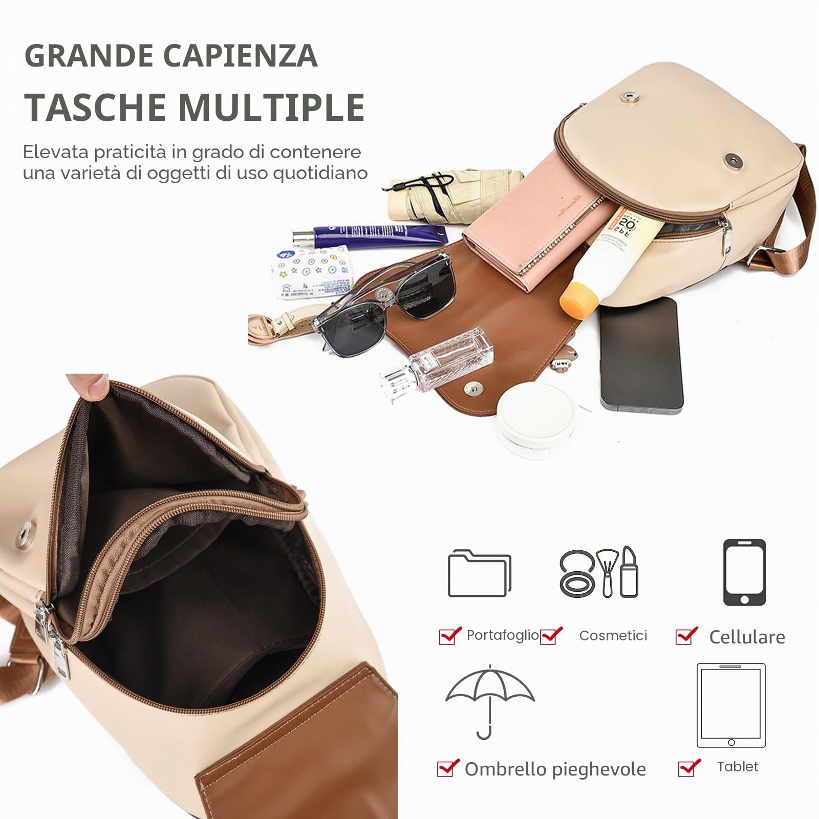 NICOLE & DORIS Zaino da Donna Piccolo Zainetto Carino Ragazza Mini Borsa Zaino Colorata Pelle PU Zainetti Antifurto Zaini Leggero da Viaggio Caffè