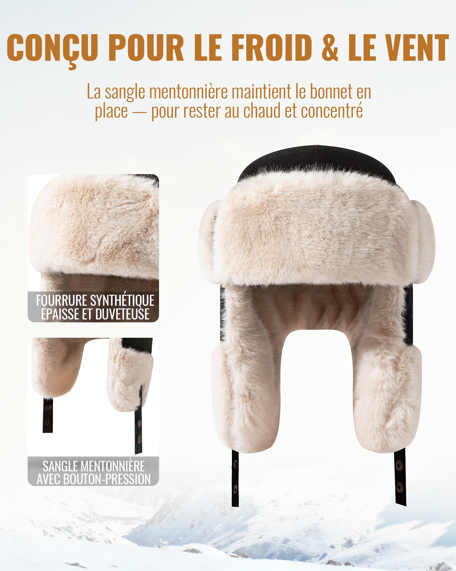 CLAPE Chapeau de Trappeur d'hiver Unisex Chapka Warm Winter Trapper Hat Bonnet de Russie en Fausse Fourrure Outdoor Bomber Hats