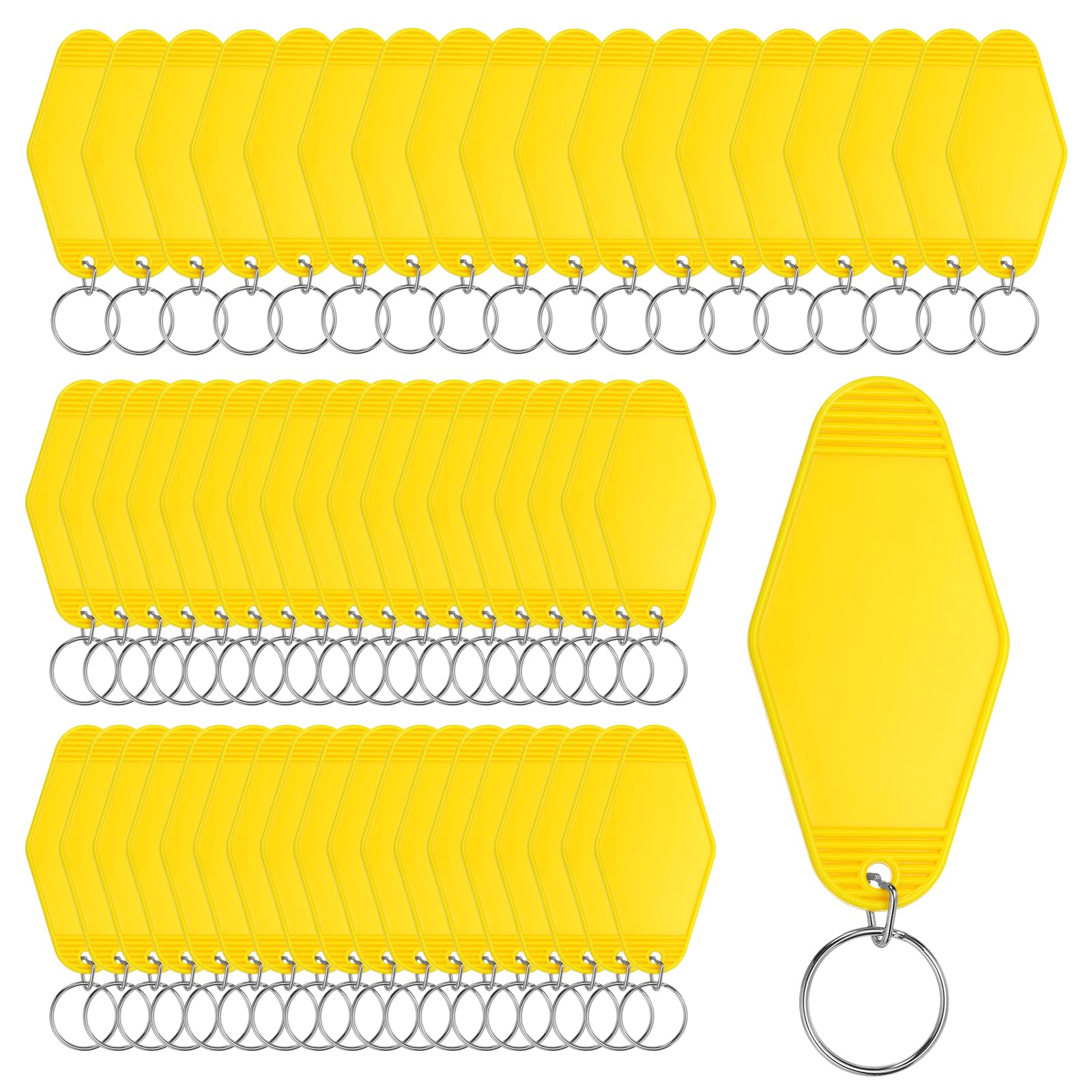 Rebower 55 Pcs Blank Hotel Keychain Tags - Yellow Vintage Motel Key Tag Plastic Rhombus Keychain with Key Ring,[for Vinyl DIY Crafts Car Ornament Sublimation Luggage Label]