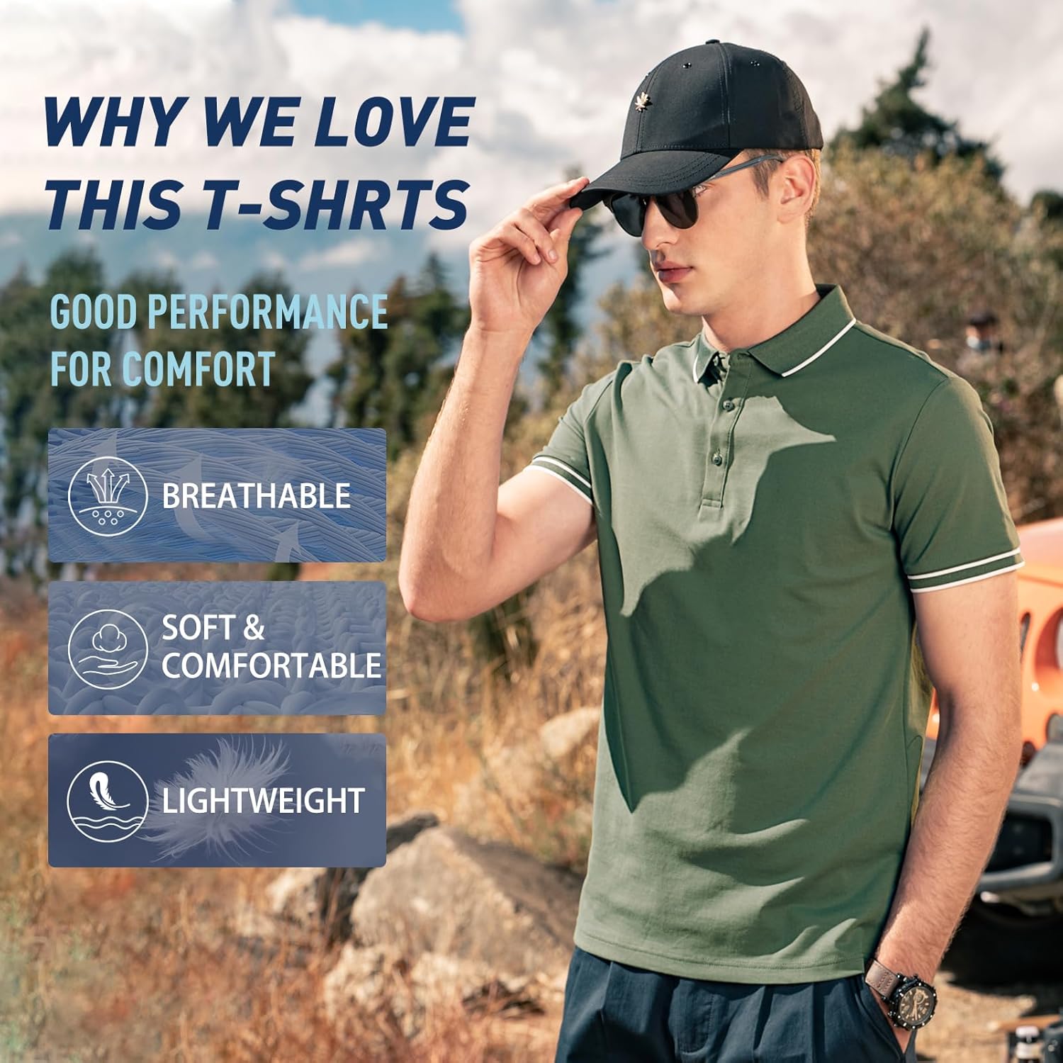 Men's Polo Shirts for Men Short Sleeve Striped Pique Cotton Polo Shirt Business Casual Layering Top Green - Image 4