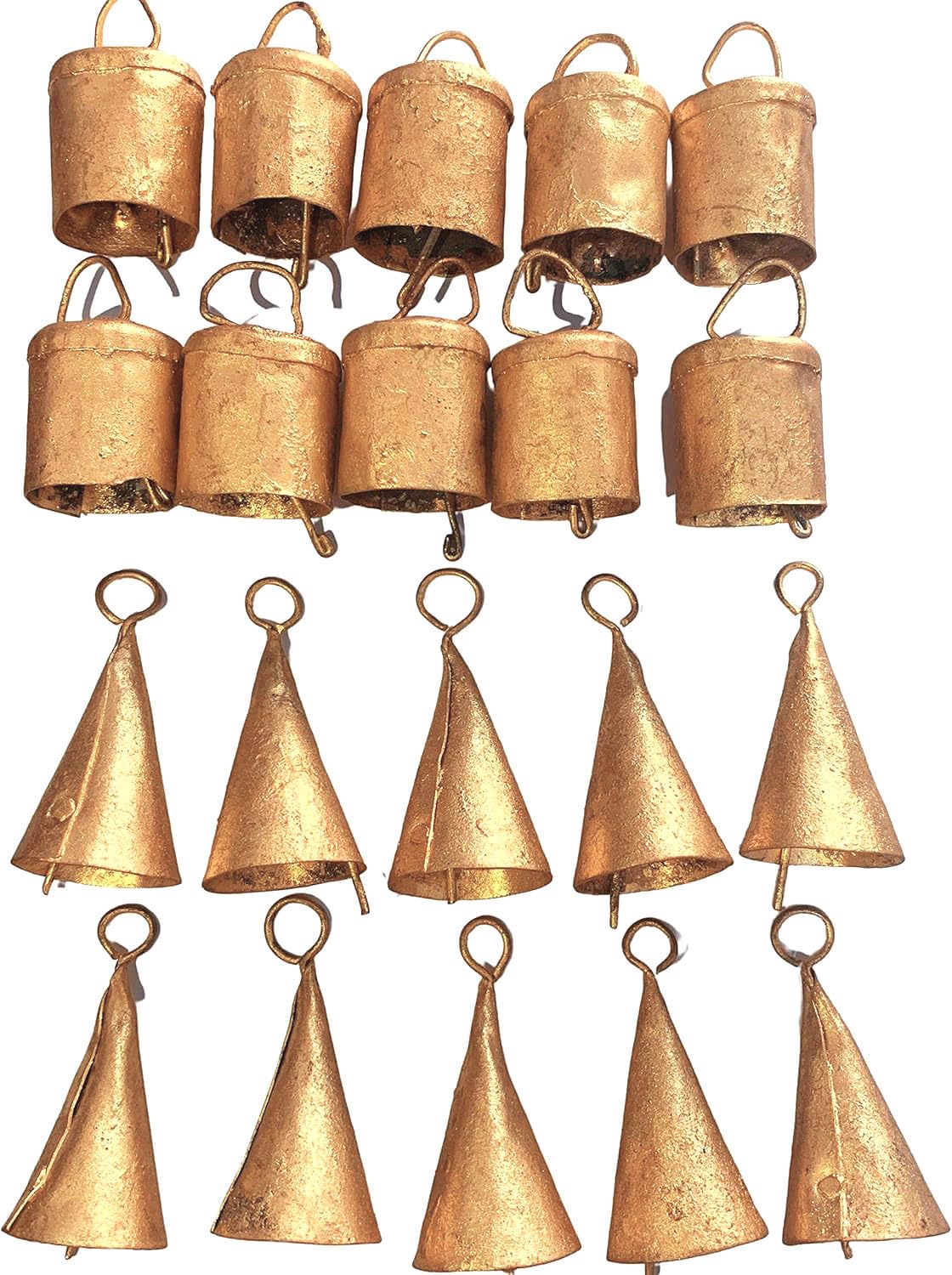 ZIG ZAG Vintage Tin Cow Bells (Pack of 20) Handmade Rustic Jingle Bells for Christmas Tree Decoration, Crafts & Birthday Party Decor, Size 2 inch, Gold