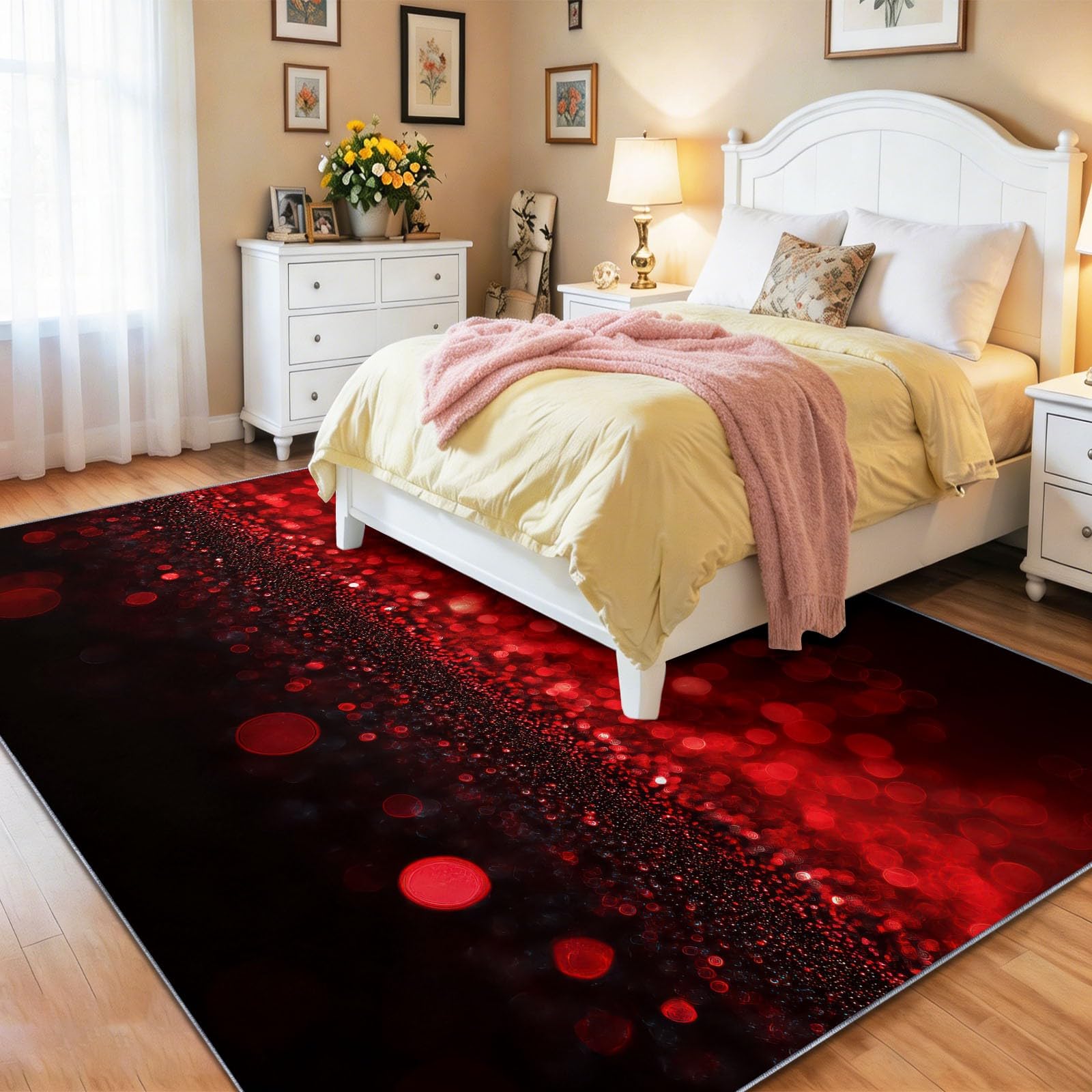 Tapis d'Extérieur Résistant aux Intempéries pour Terrasse Balcon Jardin, Tapis Fantaisie géométrique Moderne Rouge, 160 x 230 cm