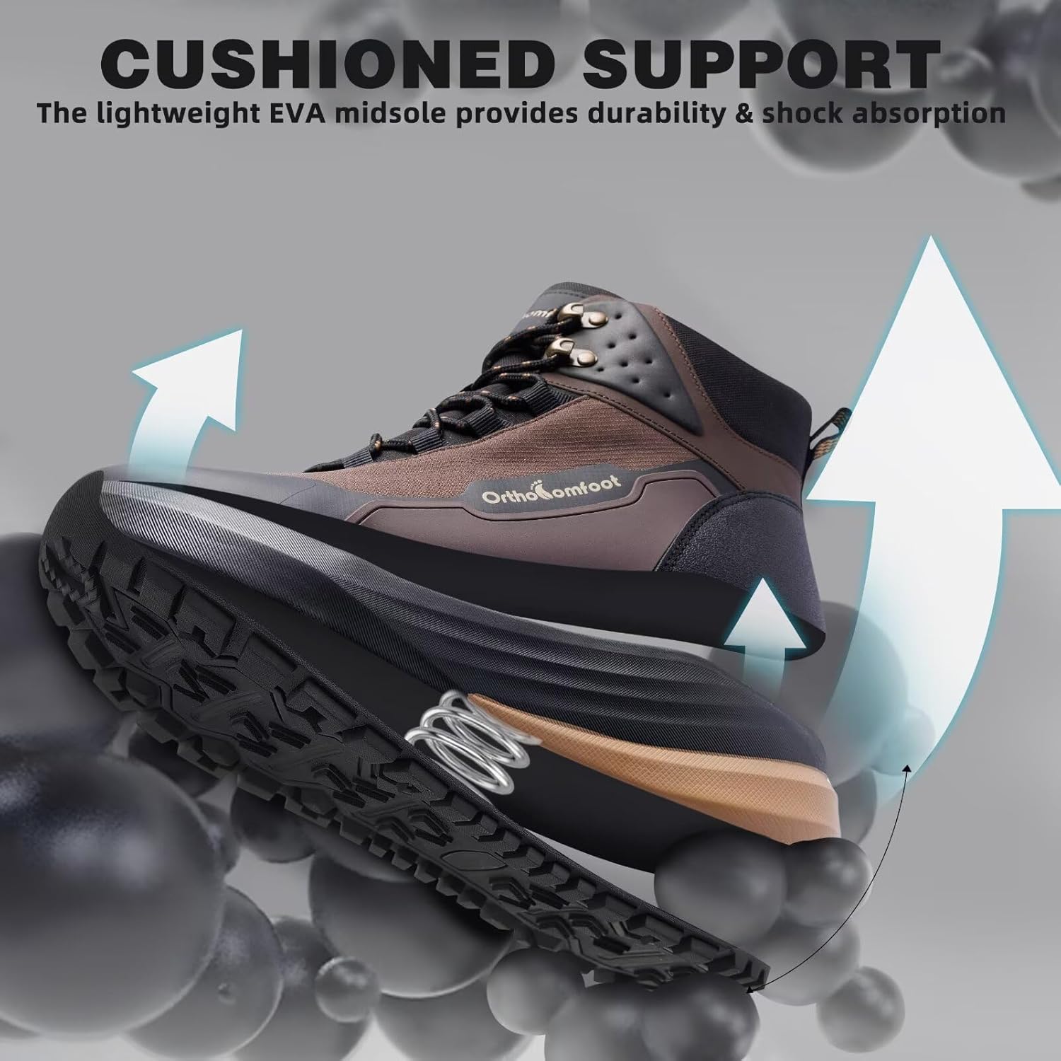 Men's Orthopedic Wide Waterproof Hiking Boots: Comfortable Plantar Fasciitis Arch Support Diabetic Walking Trekking Running Shoes, Orthotic Non Slip Adventures Mid Ankle Boots for Foot Pain Relief - Image 8