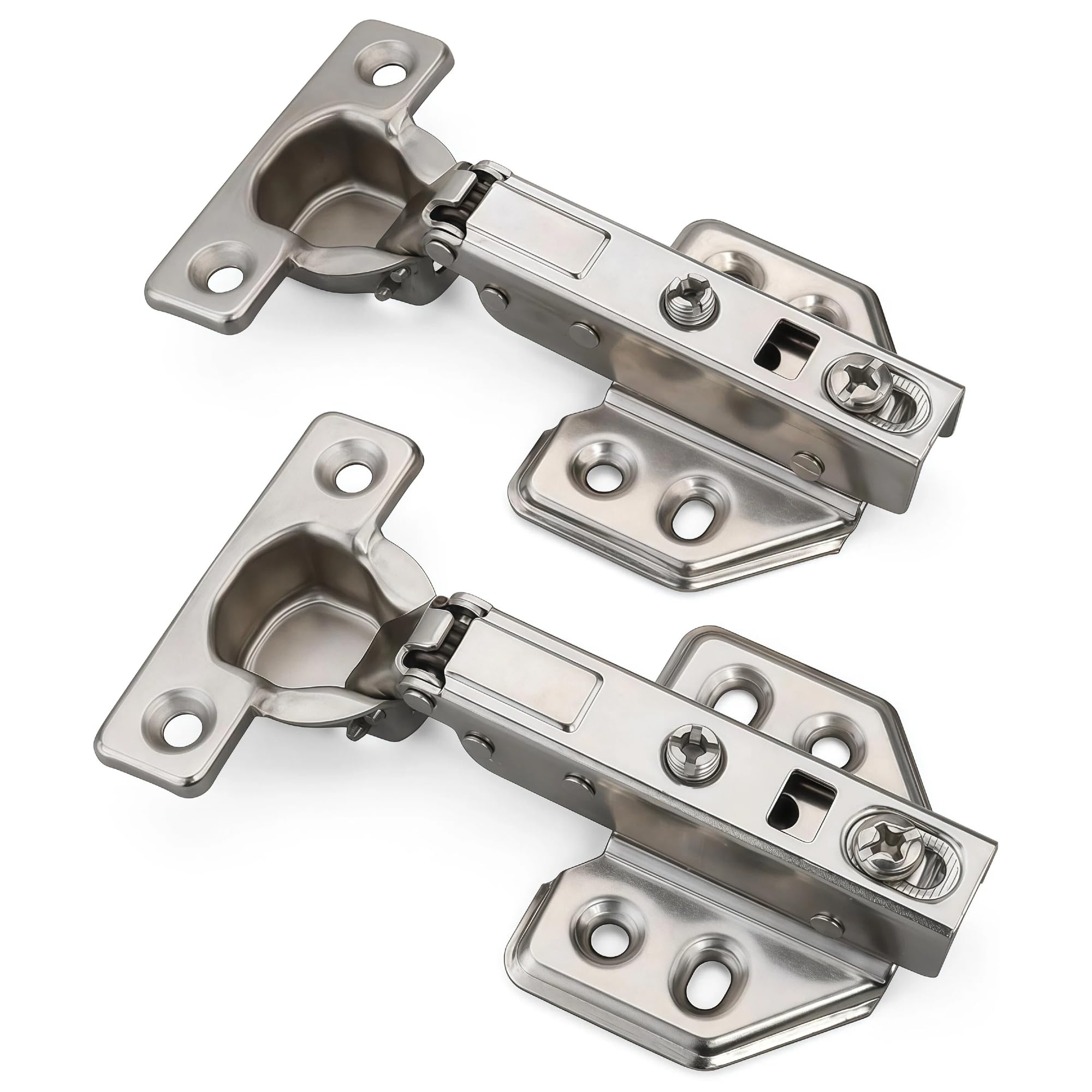 Cerniera a chiusura rallentata per porte sottili, mezza sovrapposizione, cerniera nascosta con viti, finitura in nichel, 26 mm, 10 pezzi
