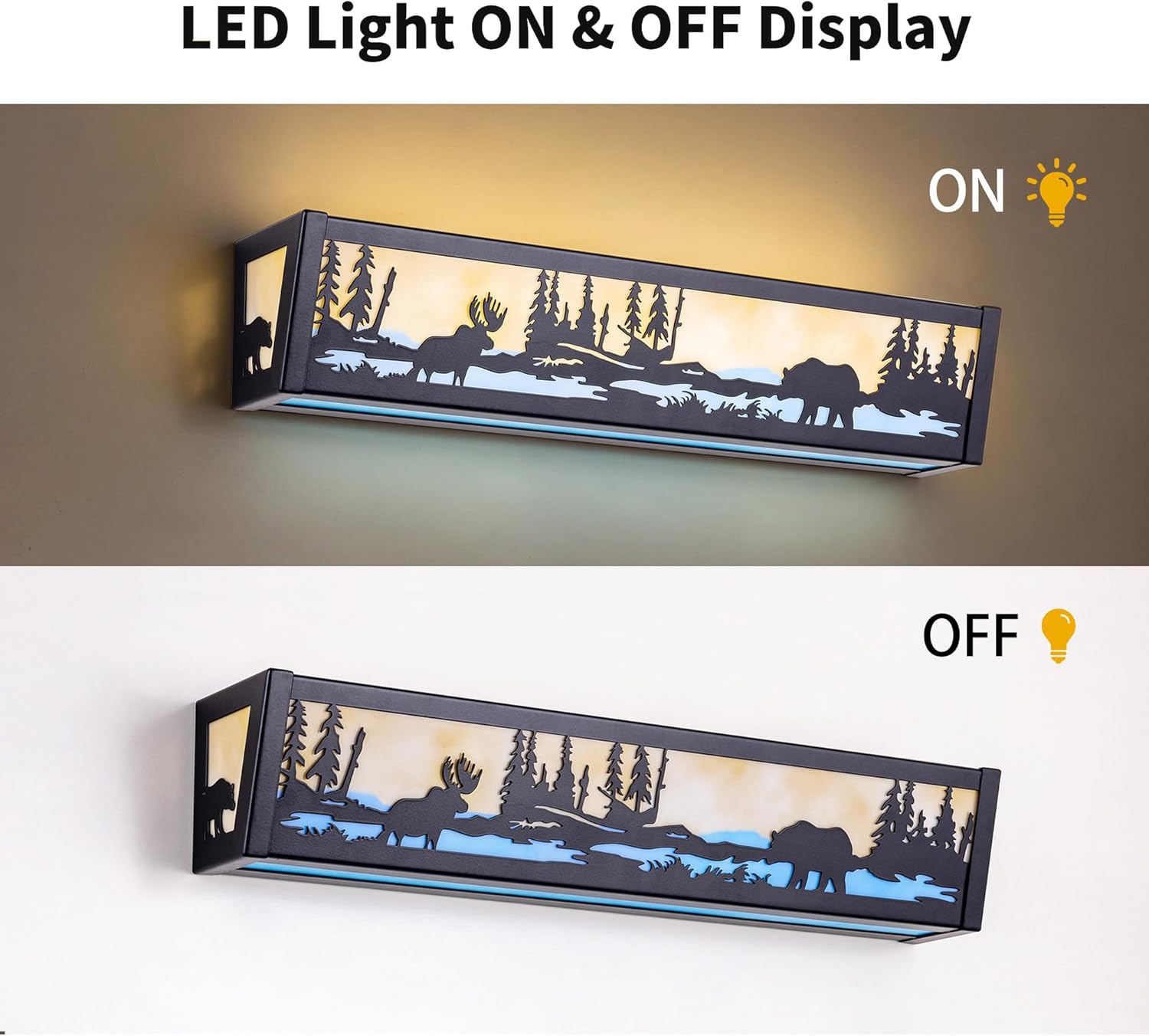 TOCHIC Farmhouse LED Bathroom Vanity Light, Matte Black Western Light Fixture Over Mirror, Rustic Deer & Bear Vanity Lights for Bathroom, Mirror Cabinets, Powder Room, Living Room, 24" L