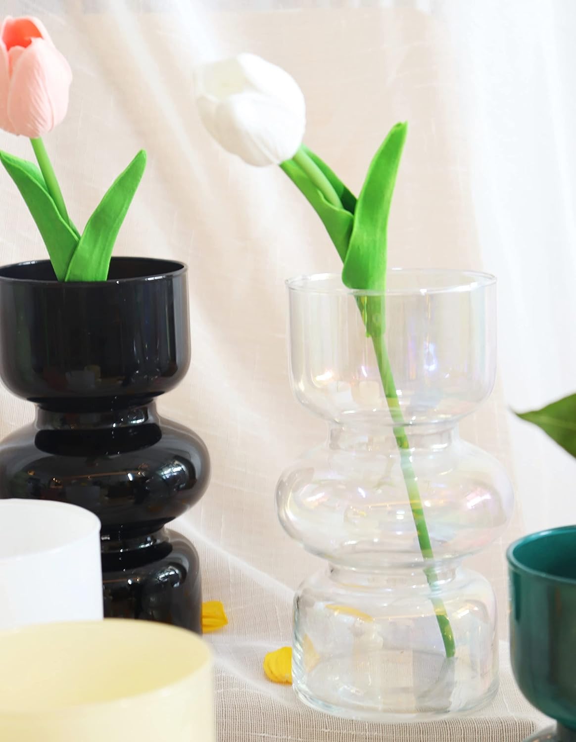 JSPYFITS Glass Hydroponic Flower Vase, 7 Inches Colored Glasses Bubble Vase for Flower, Three-Layer Glass Funky Vases for Home/Office/Weddings/Party Table Flowers Decor (Iridescent Clear) - Image 8