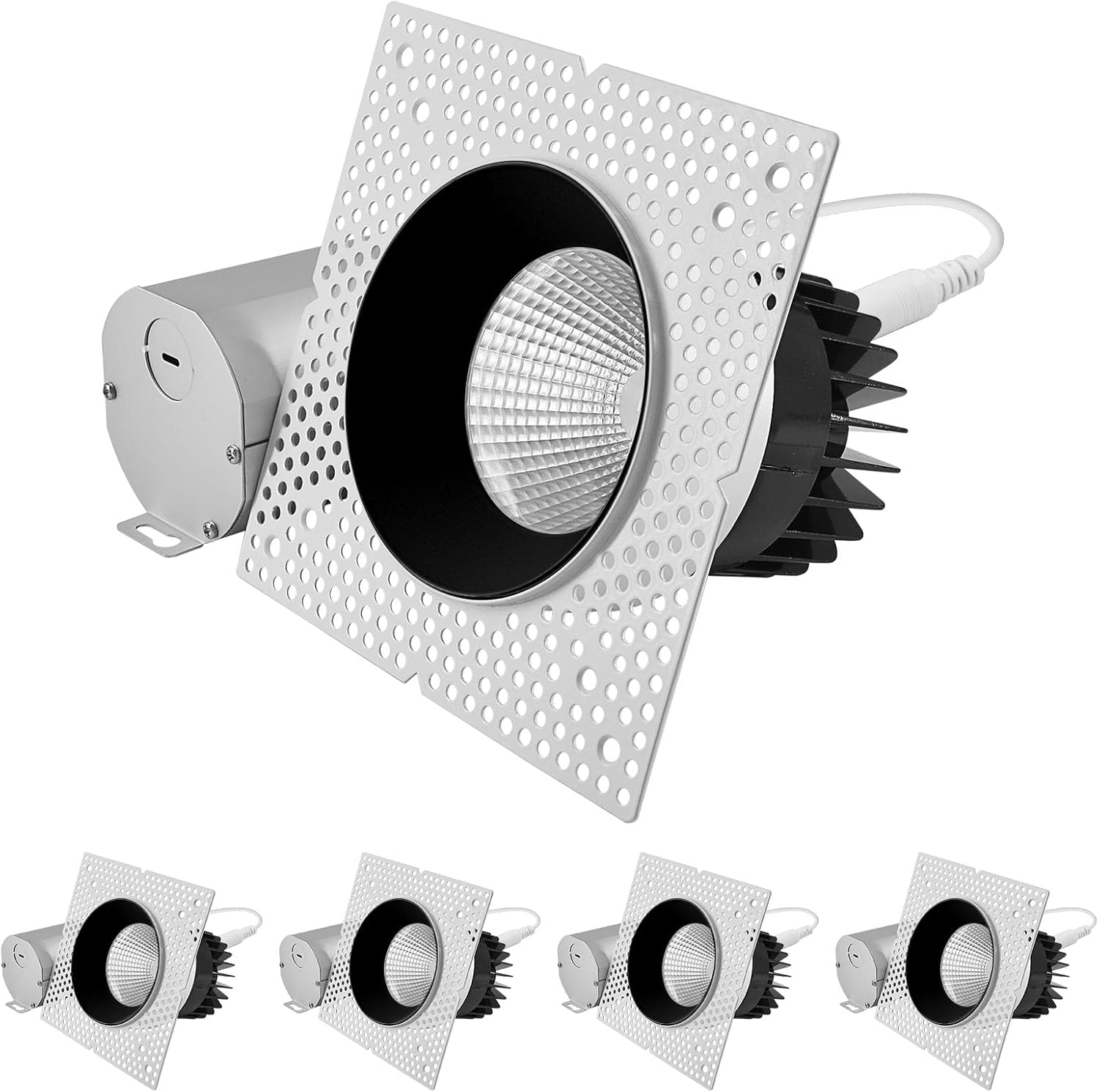 LUXRITE 4-Inch LED Trimless Recessed Spotlight with Black Reflector Trim Replacement 25W, 2000LM, 2700K-5000K, 60° Beam Angle, Dimmable, Push-n-Lock, CRI90, Damp & IC Rated, ETL White + Black