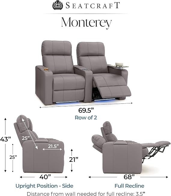 Seatcraft Monterey Home Theater Seating Gray Row of 2