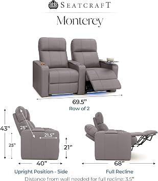 Seatcraft Monterey Home Theater Seating Gray Row of 2