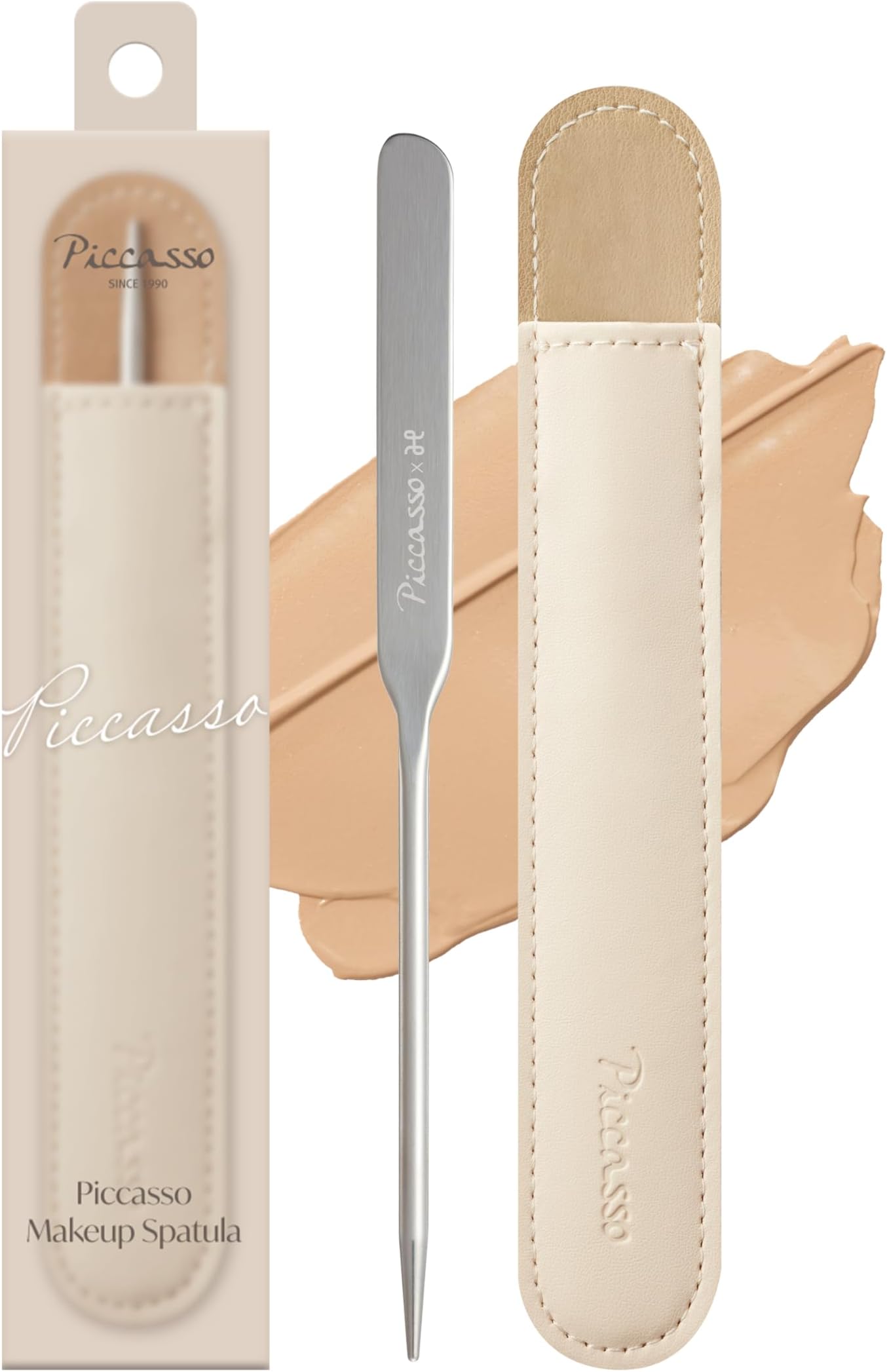 - [Picasso] Makeup Spatula (Single) | Professional Supervised Base Makeup | Hand Finished | Uniform Adhesion & Smooth Finish | Leather Case Included