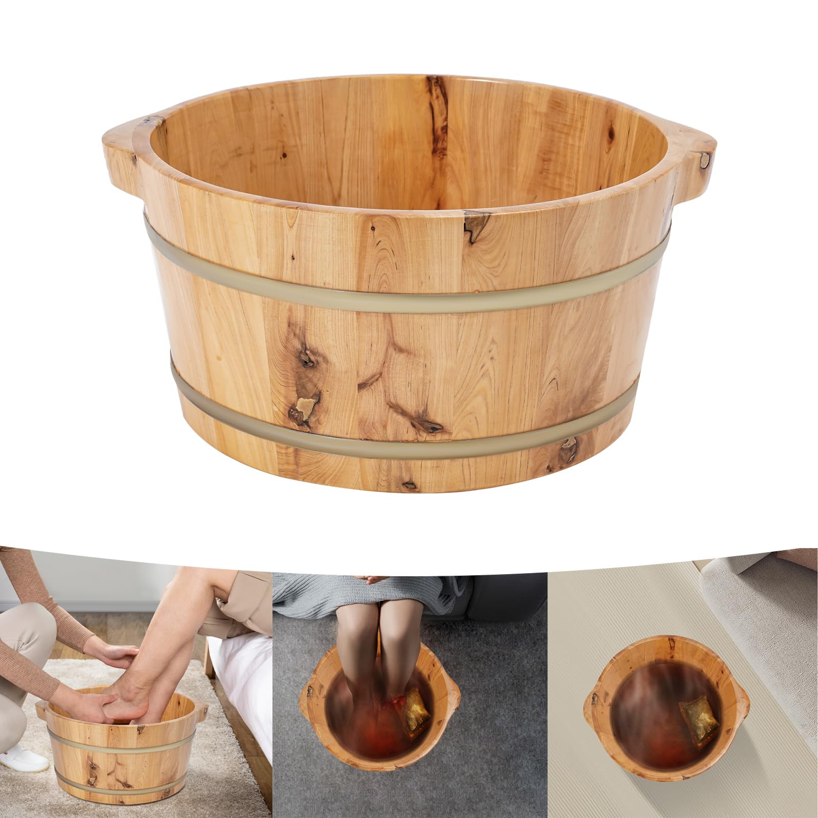 Vasca da bagno per piedi in legno di cipresso di alta qualità, spazio sufficiente (38 x 38 x 20 cm), per famiglia, pediluvio dei piedi, colore legno