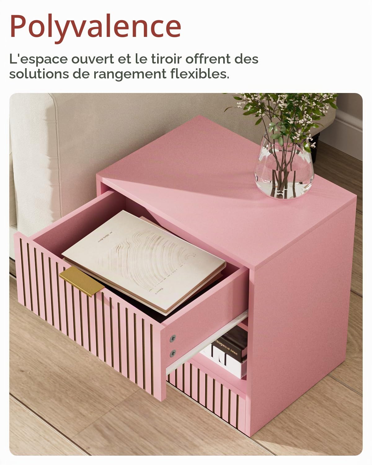 HEYZOEY Petite table de chevet rose avec tiroir et compartiment moderne