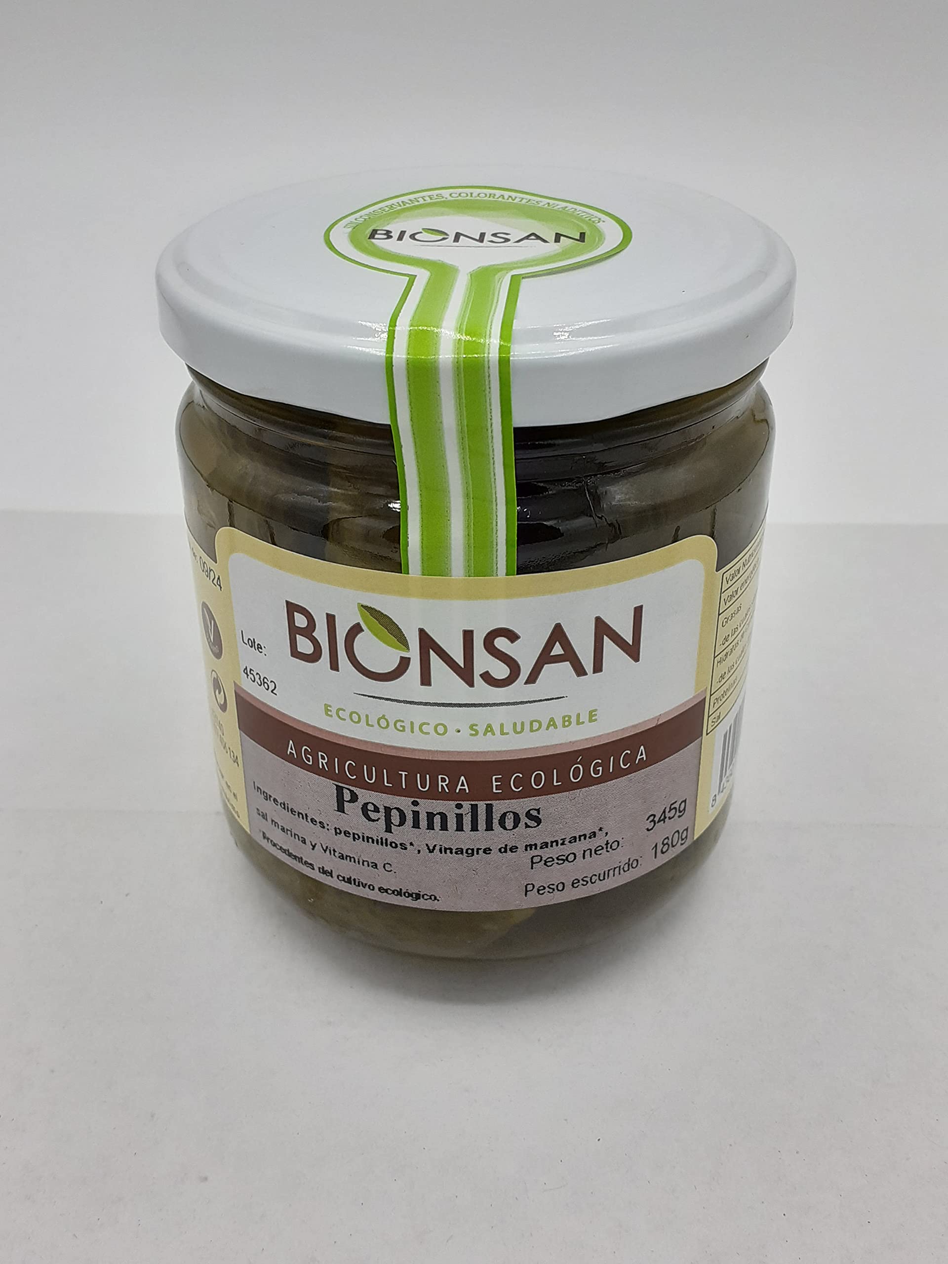 Pepinillos en Vinagre ecológicos de Proximidad Bionsan 345g | 2 x 345g