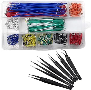 QISF 560Pcs Breadboard Jumper Wires Kit, Preformed Breadboard U-Shape Jumper Wires 14 Assorted Length + 6PCS Staniless Steel ESD Anti-Static Tweezers for Electronics, Repairing, Prototyping