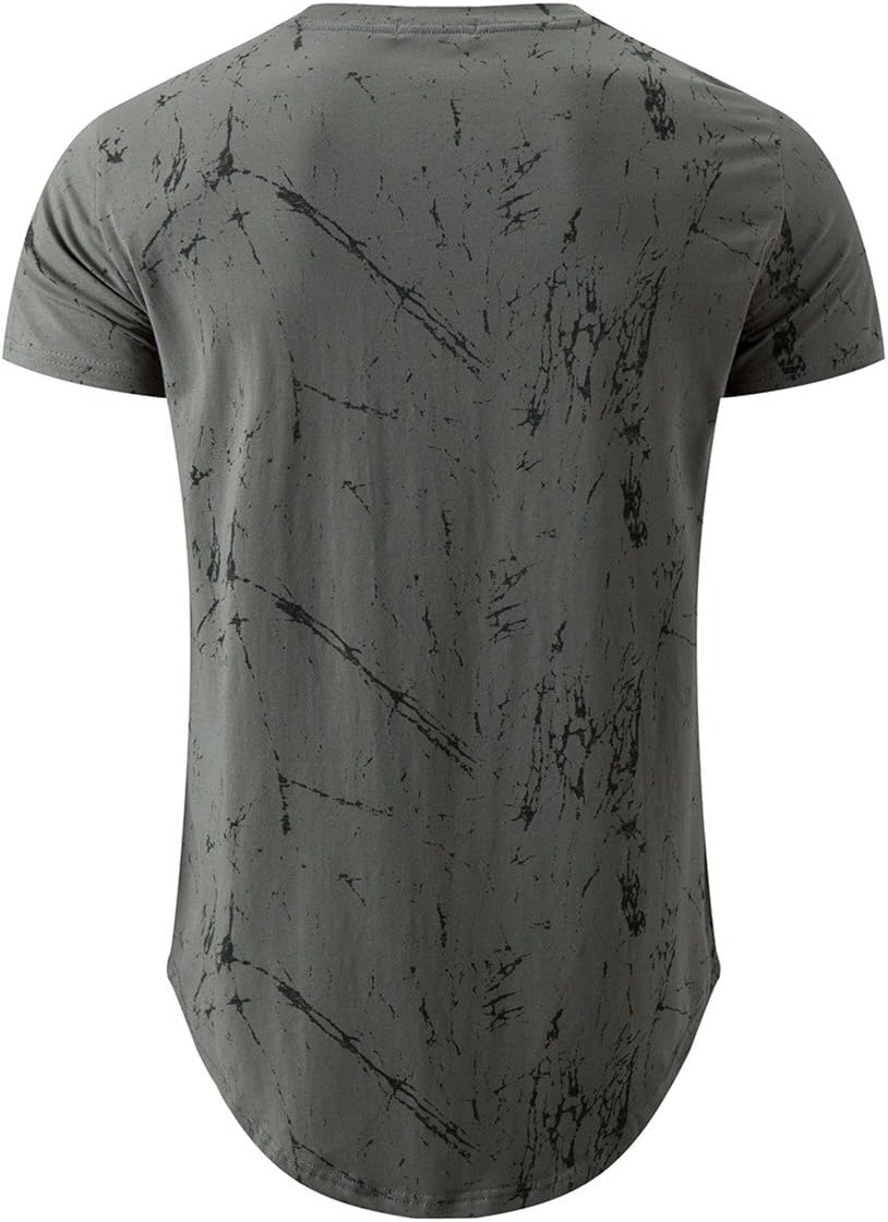 KLIEGOU Mens Hipster Hip Hop Ripped Round Hemline Pattern Print T Shirt - Image 2
