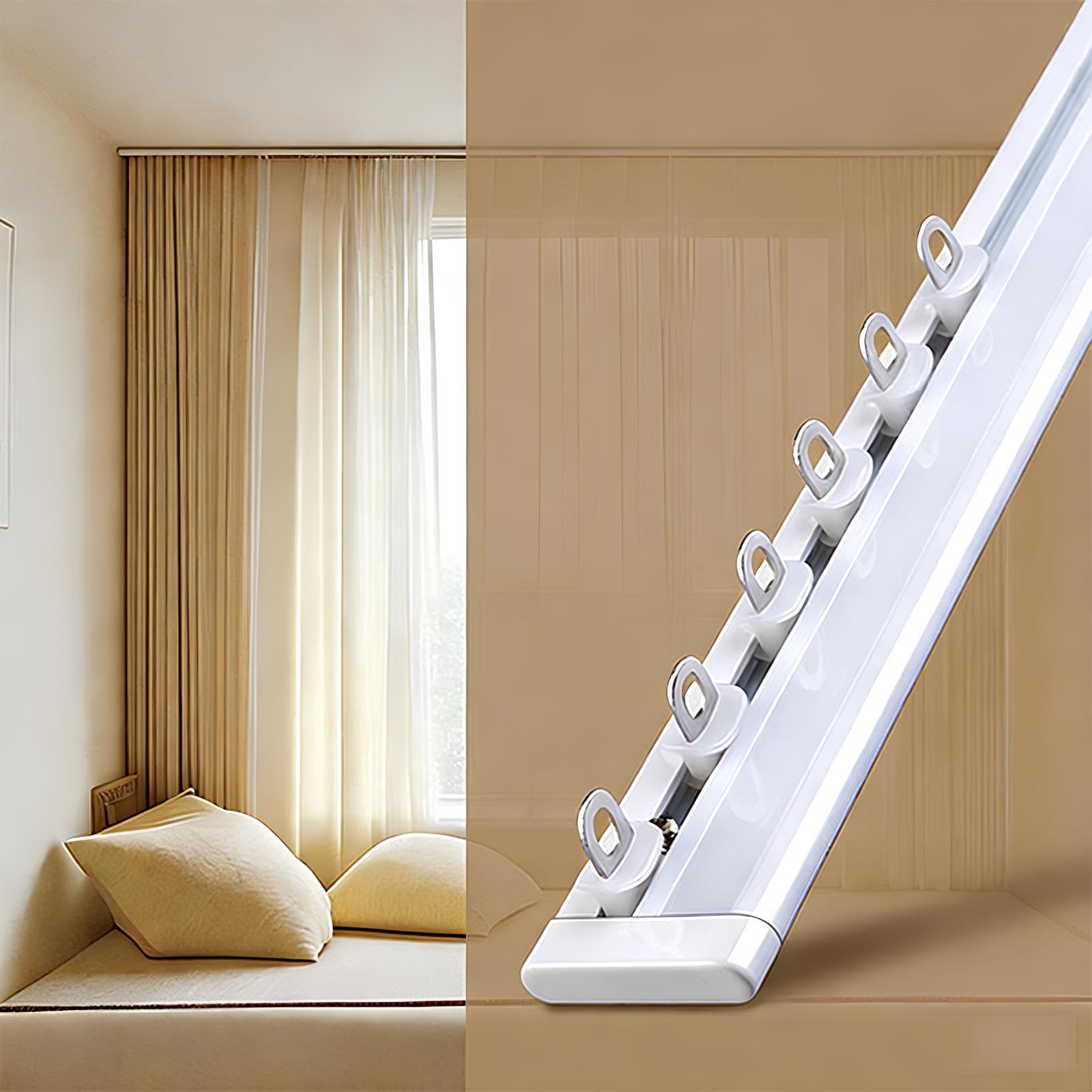 Xuqqu White 6.0Mm Ultra Thin Curtain Track Ceiling Mount, Hidden Aluminum Curtain Rods For Inward Opening Windows, Slim Single Curtain Rail System With Hole Covers, Room Divider(,95Cm/3.11Ft)