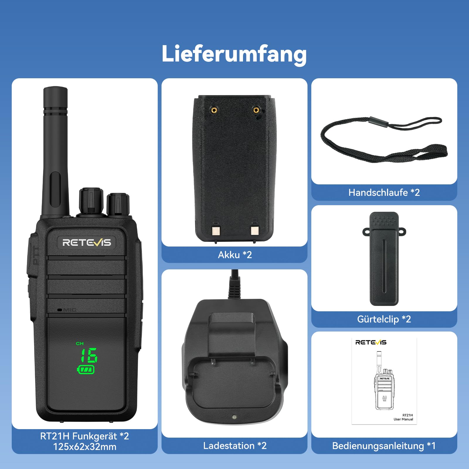 Retevis RT21H Walkie Talkies per Adulti, Walkie Talkie Licenza-libera con Schermo Nascosto IP54 Ricarica Tipo-C Allarme di Emergenza Radio Bidirezionale per Escursionismo, Campeggio(2 Pezzi, Nero)