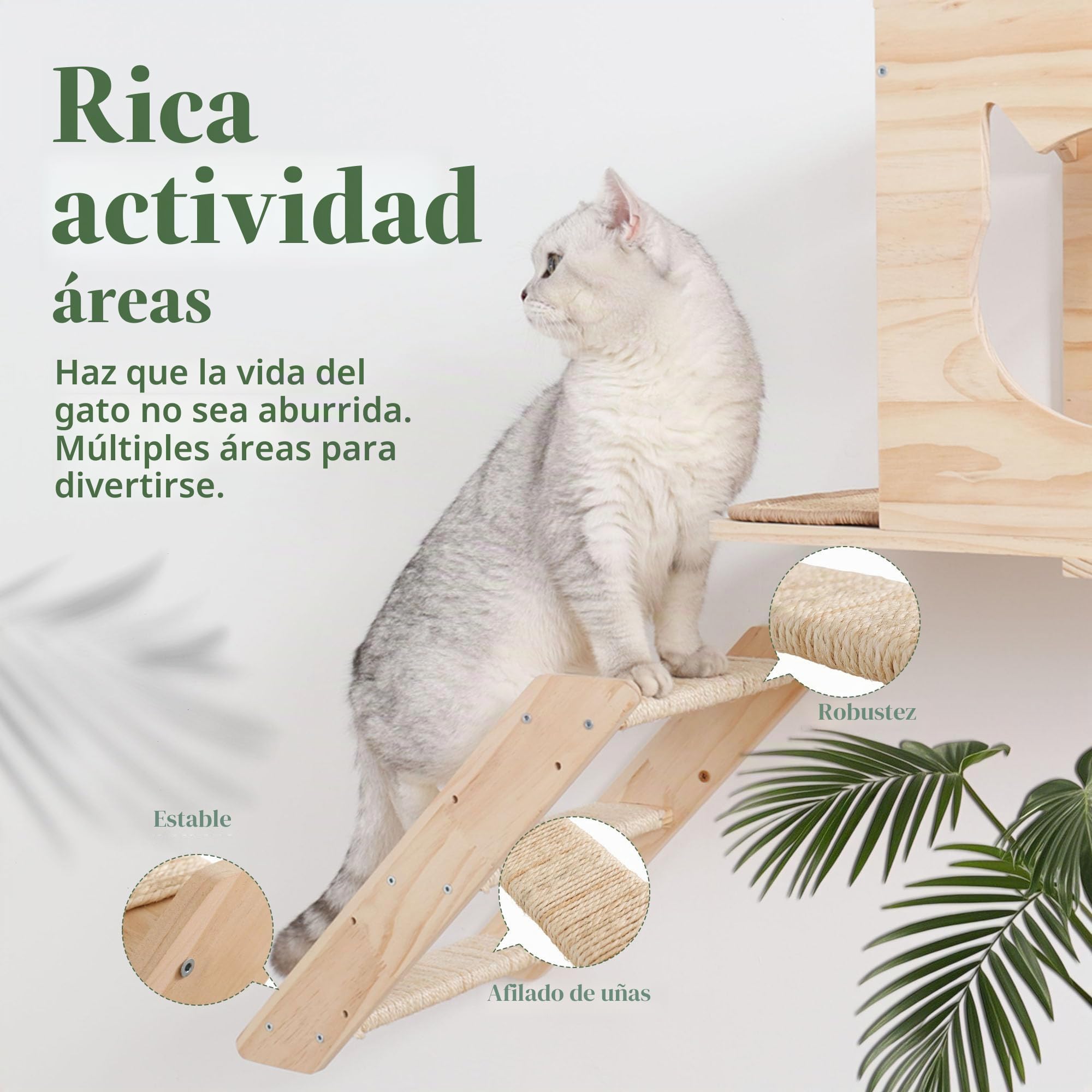 Juego de estantes de pared para gatos – Muebles para gatos montados en la pared con casa, alfombrilla de sisal, postes rascadores y posaderos – Estantes de escalada para interiores para gatos