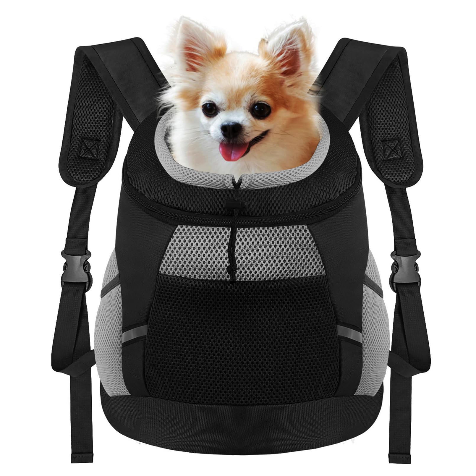 Dog Backpack Carrier, Front Chest Carrier for Cat Small Dogs, Pet Carrying Bag for Travel Hiking Cycling Outdoor Black S (Suggested Pet Height 7-10 in, 2-6 lbs)