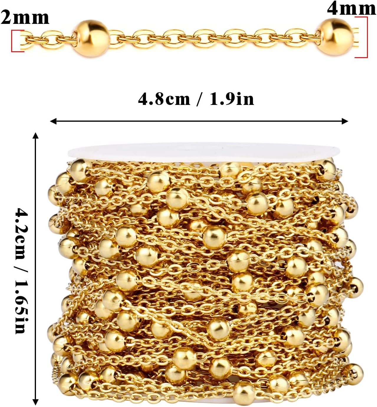 33 Feet Gold Satellite Bead Chains Roll, 2mm 18K Gold PVD Plated 304 Stainless Steel Ball Beaded Cable Link Chains Spool Bulk for Jewelry Making DIY Craft