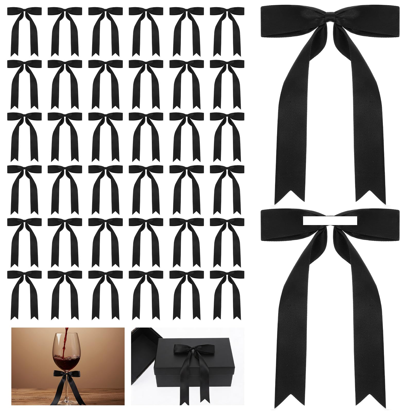 Aphumedc 30PCS Black Bow for Gift Wraping - Self-Adhesive Ribbon Bows for Crafts, Mini Tie Bows Decor for Party Favors DIY Cake Wedding Baby Shower Birthday — image 1