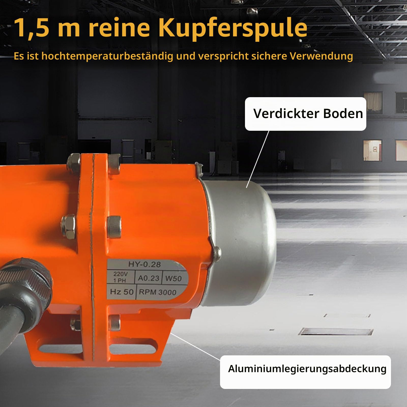Betonrüttler, 70W Elektrischer Vibrationsmotor, 50KG Kraft, 3000 U/min, Einstellbarer Industrieller Rüttelmotor für Rütteltisch, Förderer, Bergbau, Chemie, Medizin, Bau & Lebensmittelindustrie