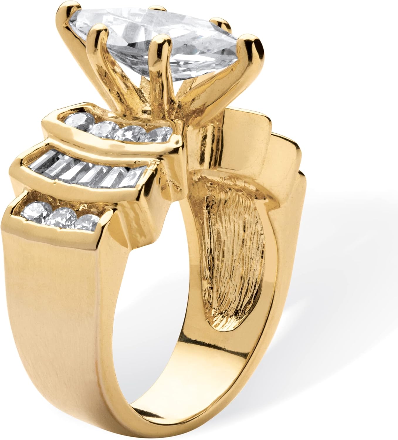 Palm Beach Jewelry 14K Yellow Gold Plated Marquise Cut Cubic Zirconia Step Top Engagement Ring - Image 2