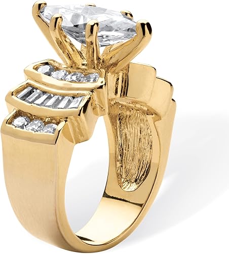 Miniatura 2 de Palm Beach Jewelry Anillo de compromiso chapado en oro amarillo de 14 quilates con circonita cúbica de corte marquesa