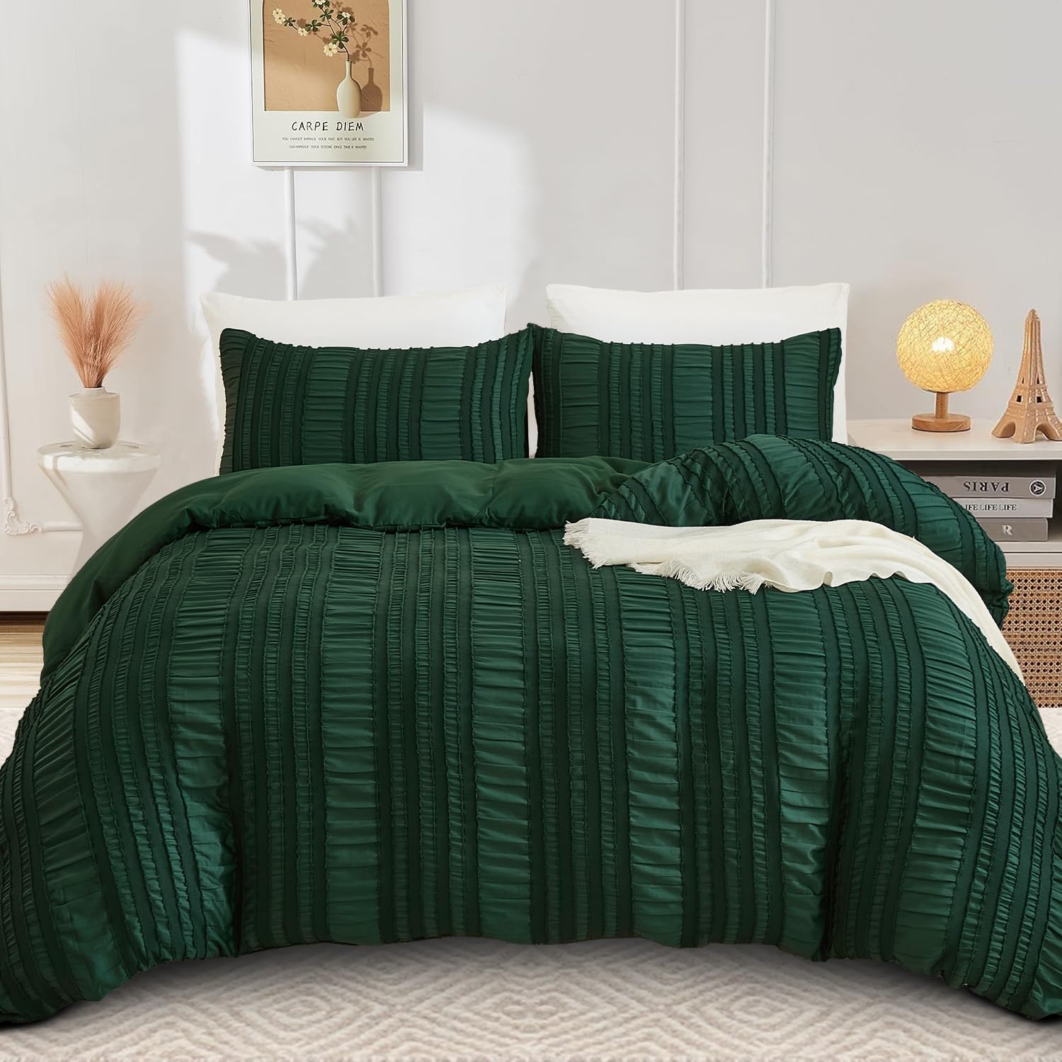 Guchuang Bedding Seersucker Double Duvet Cover Set, 3-Piece Green Double Bedding Set - Soft Microfiber, Wrinkle-Resistant Duvet Cover with Hidden Zipper (Double, 200x200cm) — image 1