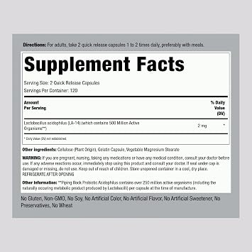 Piping Rock Probiotic Acidophilus Capsules | 250 Million CFU | 240 Pills