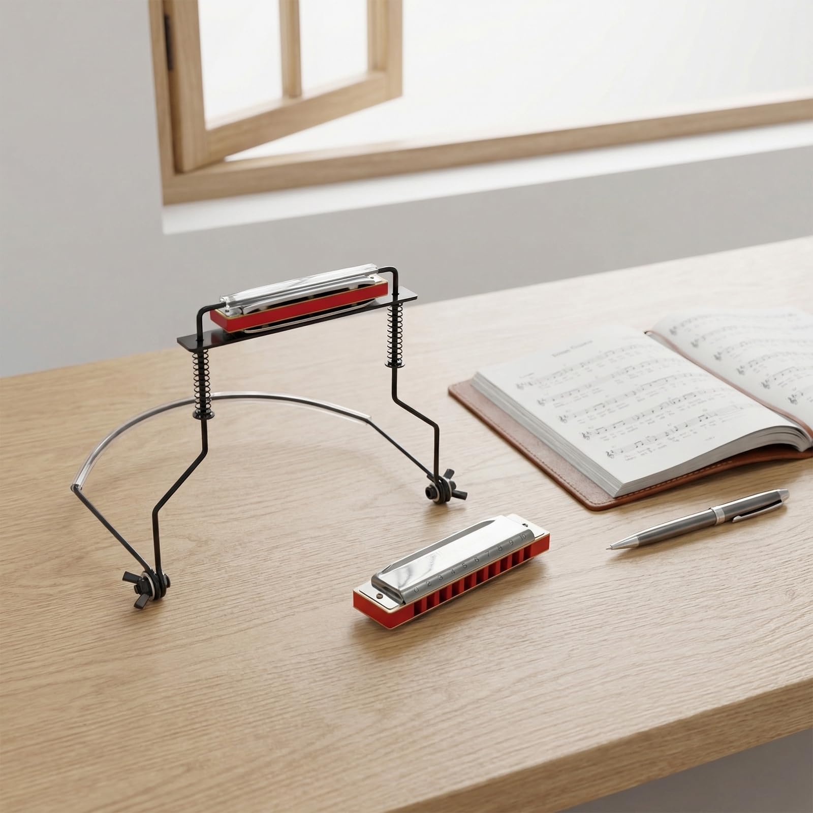 Support d'Harmonica à 10 Trous, Support de Cou en Métal avec Tubes Souples, Distance Réglable Maintien Stable, Convient à Toutes les Marques pour Pratiques et Concerts (Noir)
