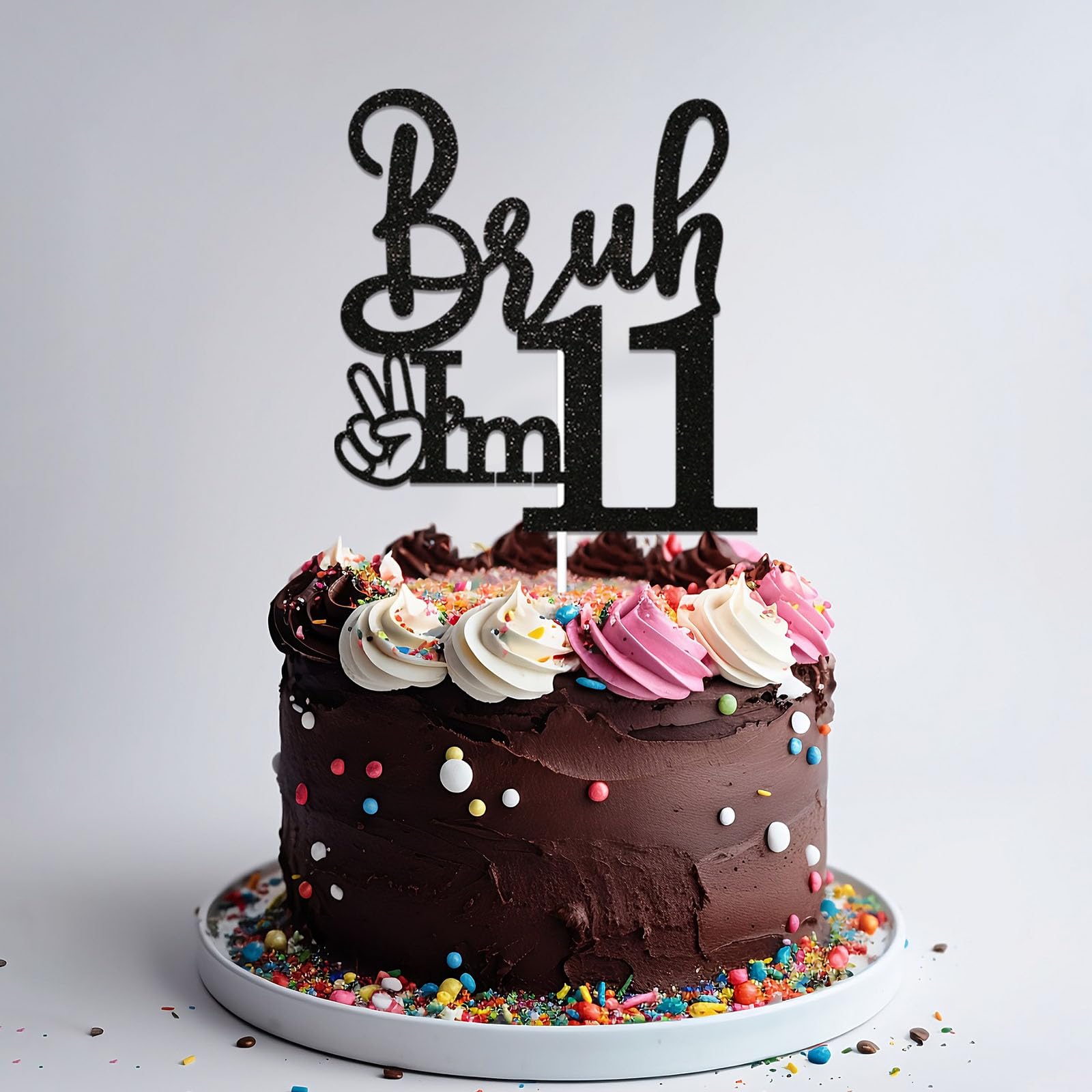 „Bruh I‘m 11“ Kuchen-Topper – Blauer Glitzer, Für 11. Geburtstagsparty