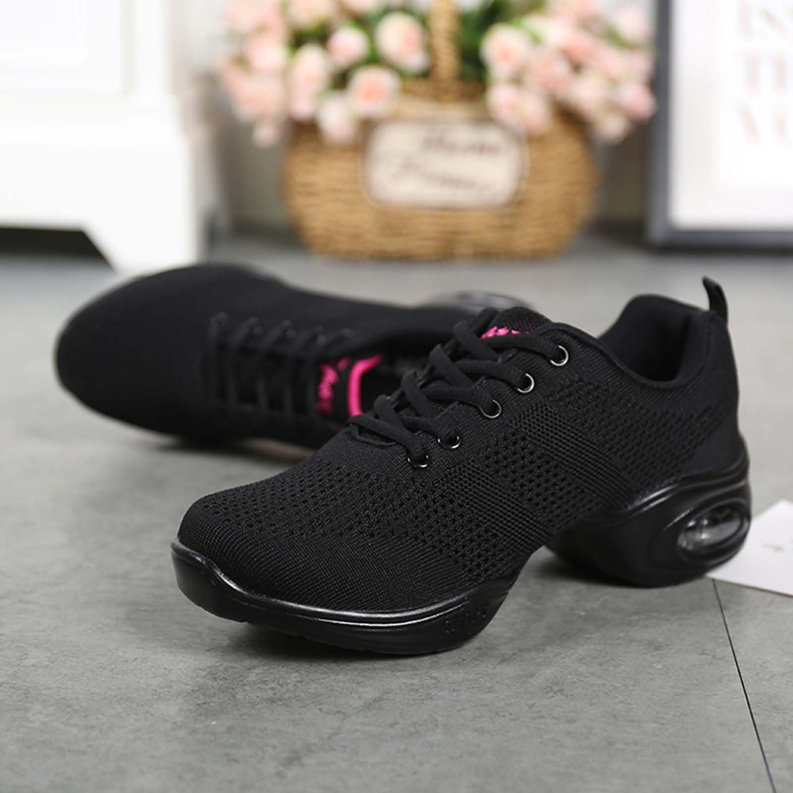 SECHRITE Scarpe da ginnastica da danza jazz, da donna, con lacci e suola divisa