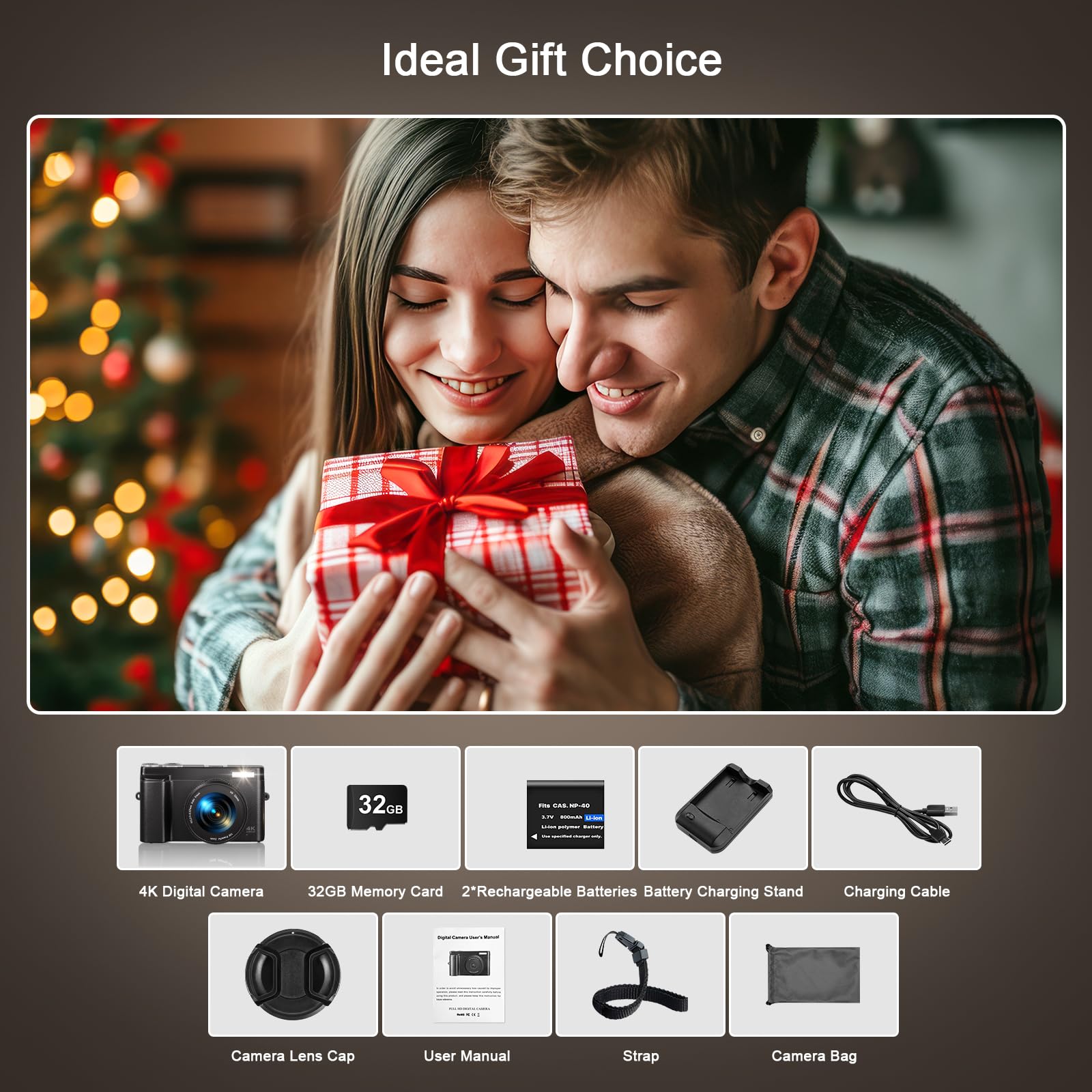 Aparat cyfrowy 4K, 48 MP, 16-krotny autofokus, aparat fotograficzny, 3-calowy ekran LCD z klapką 180°, kompaktowa kamera vlog ze stacją ładującą, 2 baterie 800 mAh, karta 32 GB dla początkujących