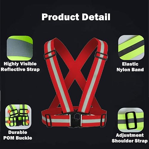 Miniatura 6 de Reflective Running Vest 2-10 Pack, High Visibility Reflective Gear Night Cycling Safety Vest Strap for Men Women Kids