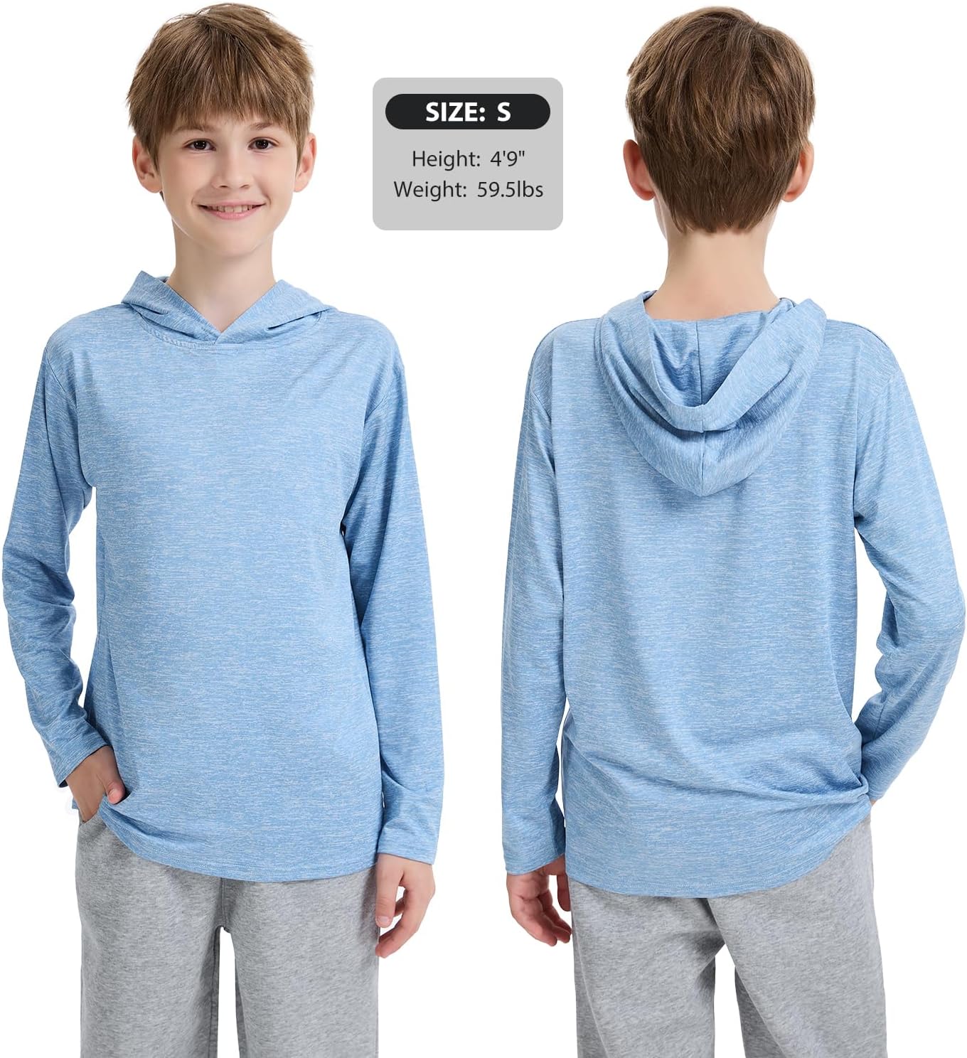 3 Pack Dry-Fit Youth Boys Long Sleeve Athletic Hoodie Sweatshirts Active Hooded Pullover Shirts for Teen Kids - Image 2
