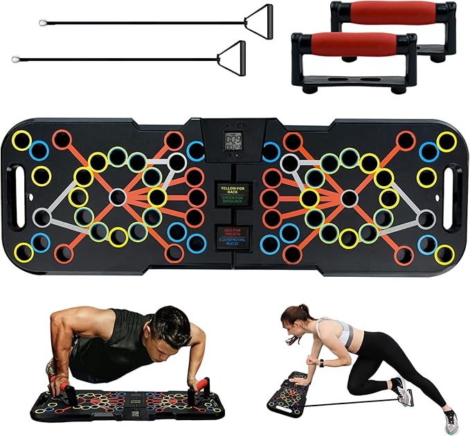 Venprodium 17 En 1 Planche De Pompe, Push Up Board, Planche Pompe Musculation, Poignée Pompe Pliante, 2 Bande De Résistance, Planche Push Up, Pour Fitness, Yoga, Usage Intérieur Et Extérieur