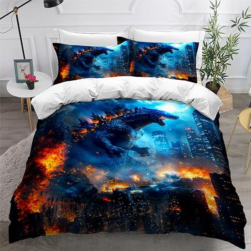 Miniatura 21 de Juego de funda de edredón para niños, tamaño individual, dinosaurio, funda de edredón 3D en negro y blanco para hombres, de microfibra, 1 pieza