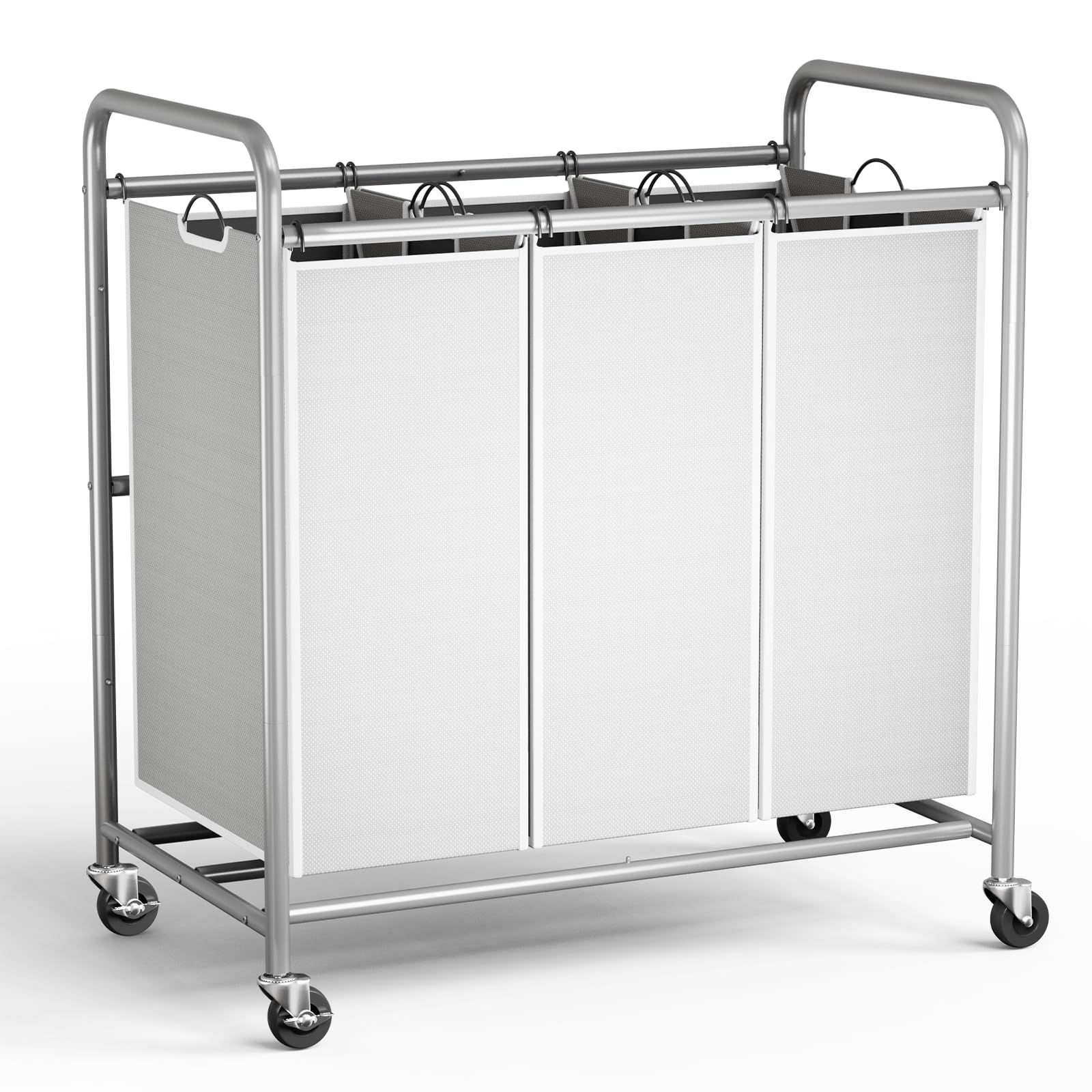 ROMOON Laundry Sorter, 3 Bag Laundry Hamper Sorter with Rolling Heavy Duty Casters, Laundry Organizer Cart for Clothes Storage, Gray