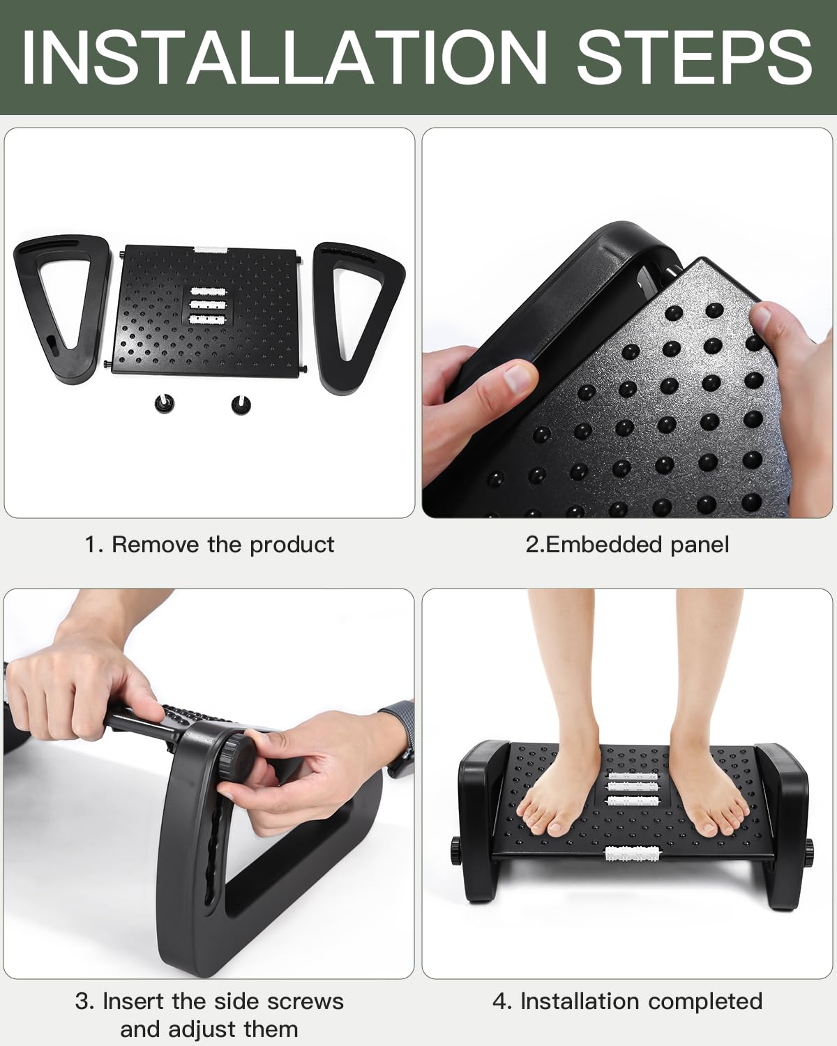 Regulowany podnóżek,Ergonomiczny podnóżek z 6 Regulowaną wysokością i kątem, antypoślizgowy stołek do domu, biura i podróży, użyteczny pod biurkiem