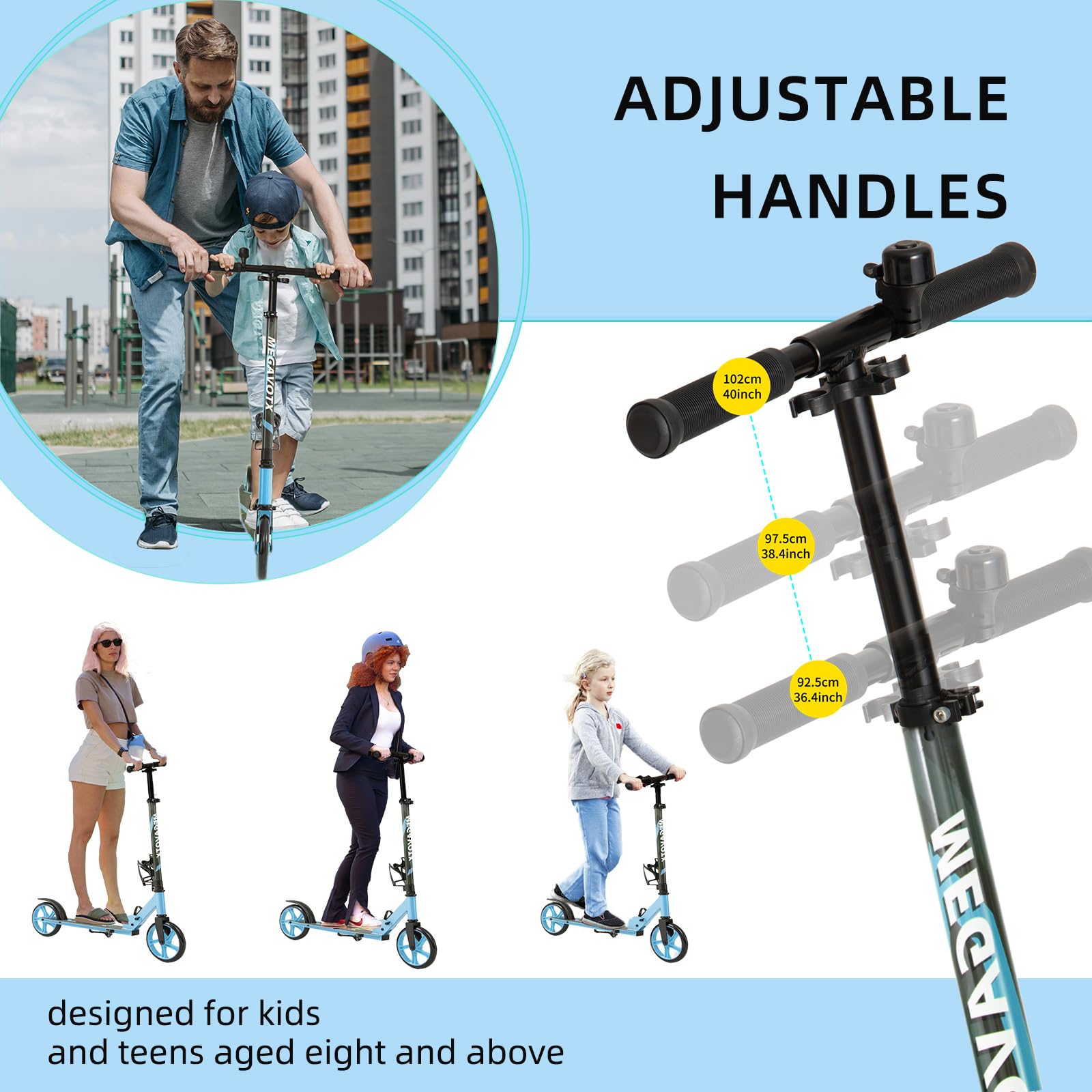 Klappbarer Kinderroller mit 20 cm Rädern – Scooter für Kinder ab 8 Jahren und Erwachsene, Höhenverstellbarer Lenker, bis 100 kg belastbar