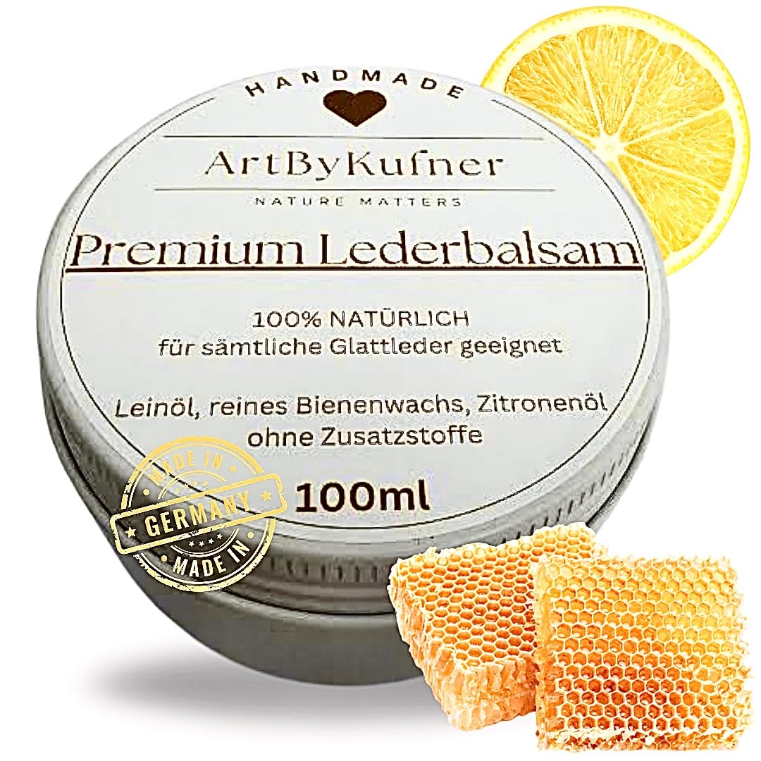 ARTBYKUFNER Premium Lederbalsam farblos, natürliche Lederpflege mit Bienenwachs, Lederwachs ohne Lösungsmittel, Lederfett schützt und nährt Leder von Auto, Möbeln, Schuhen, Taschen, Sattel uvm. 100 ml