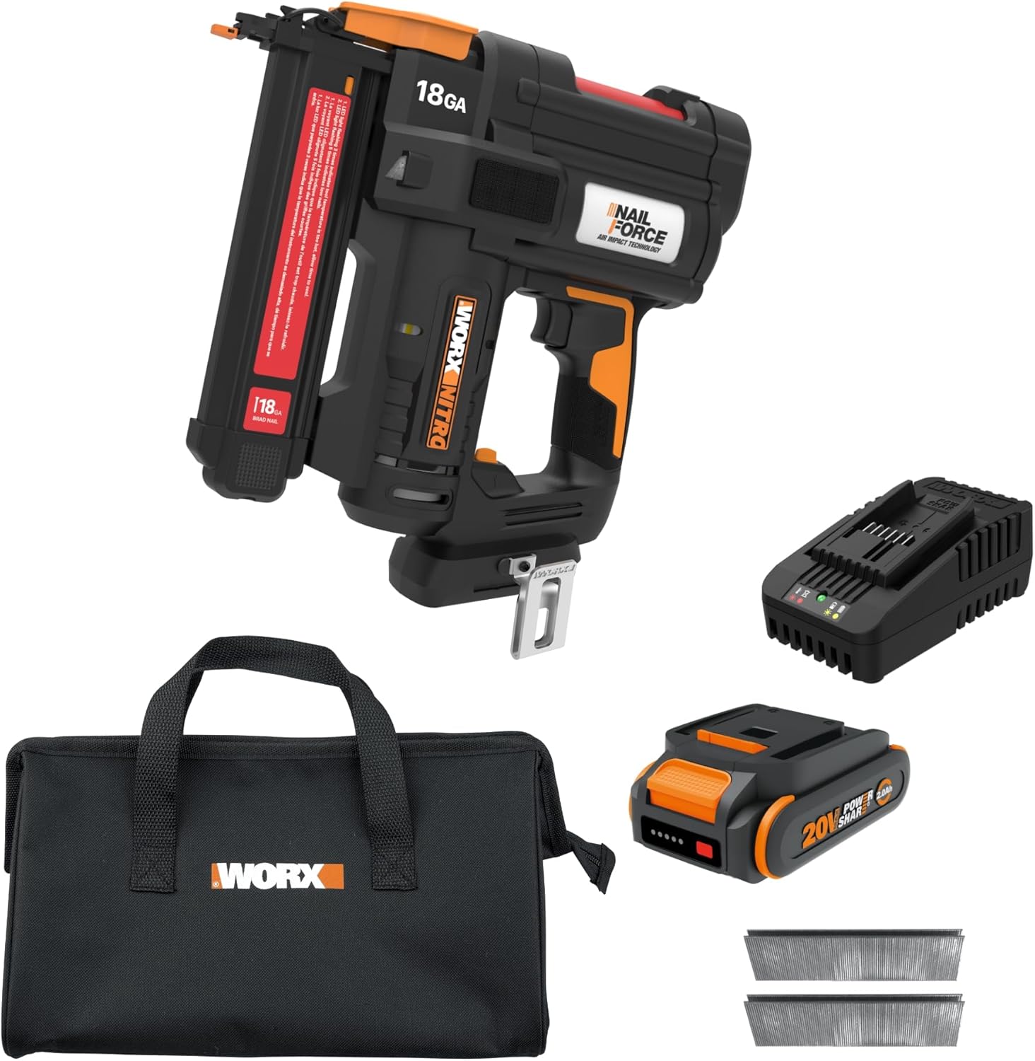 Worx Nitro 20V Cordless 18Gauge Narrow Crown Stapler, Cordless Staple