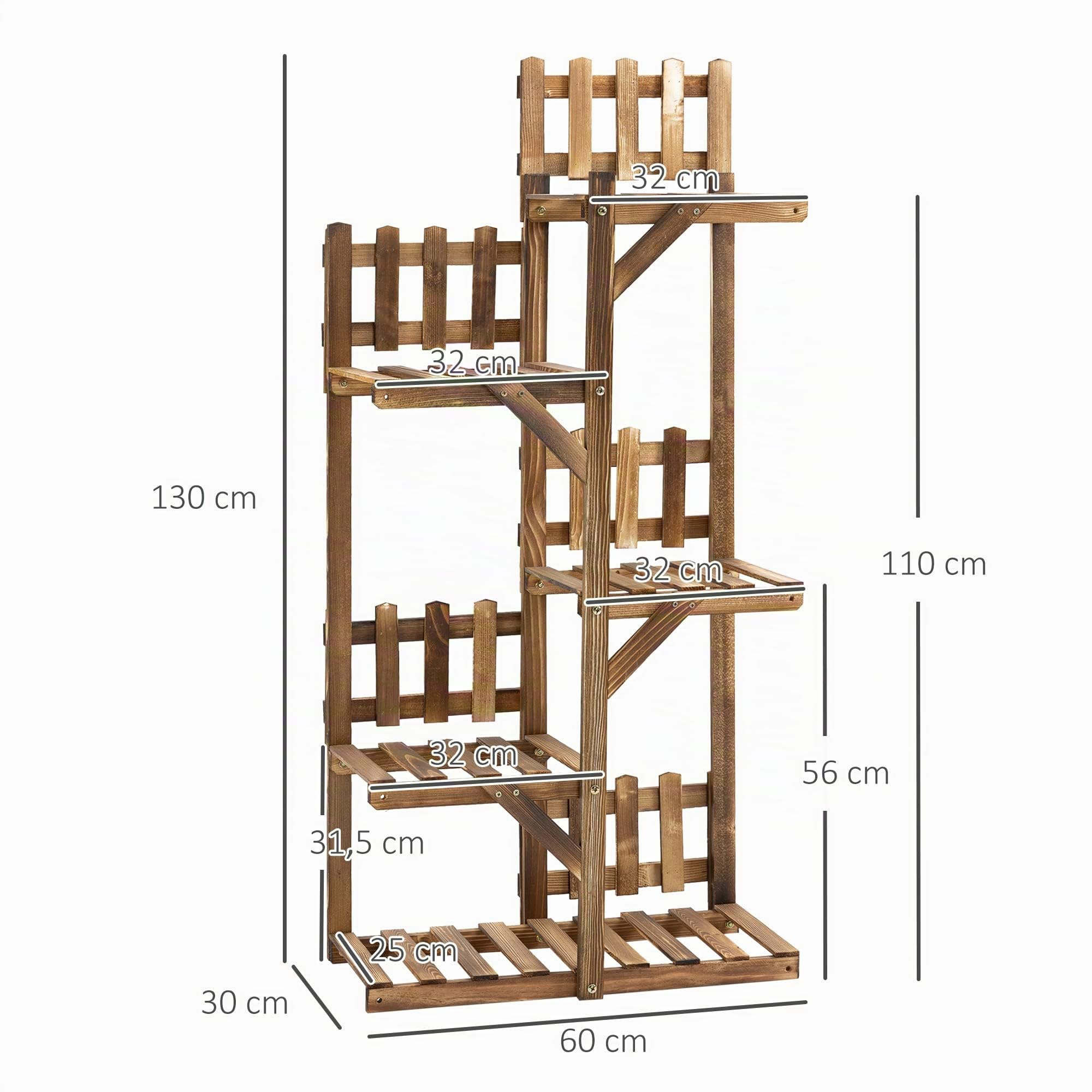 Outsunny Étagère à Fleurs 5 Tablettes Petites Barrières 60 x 30x 130cm