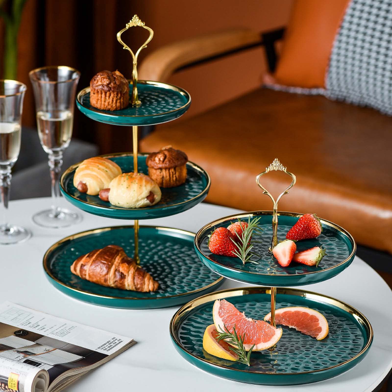 Alzata per Torte in Ceramica, espositore Rotondo in Porcellana, Supporto per Cupcake e Dessert Resistente e Robusto, 2/3 Ripiani per Decorazioni per Matrimoni, tè e Feste di comple