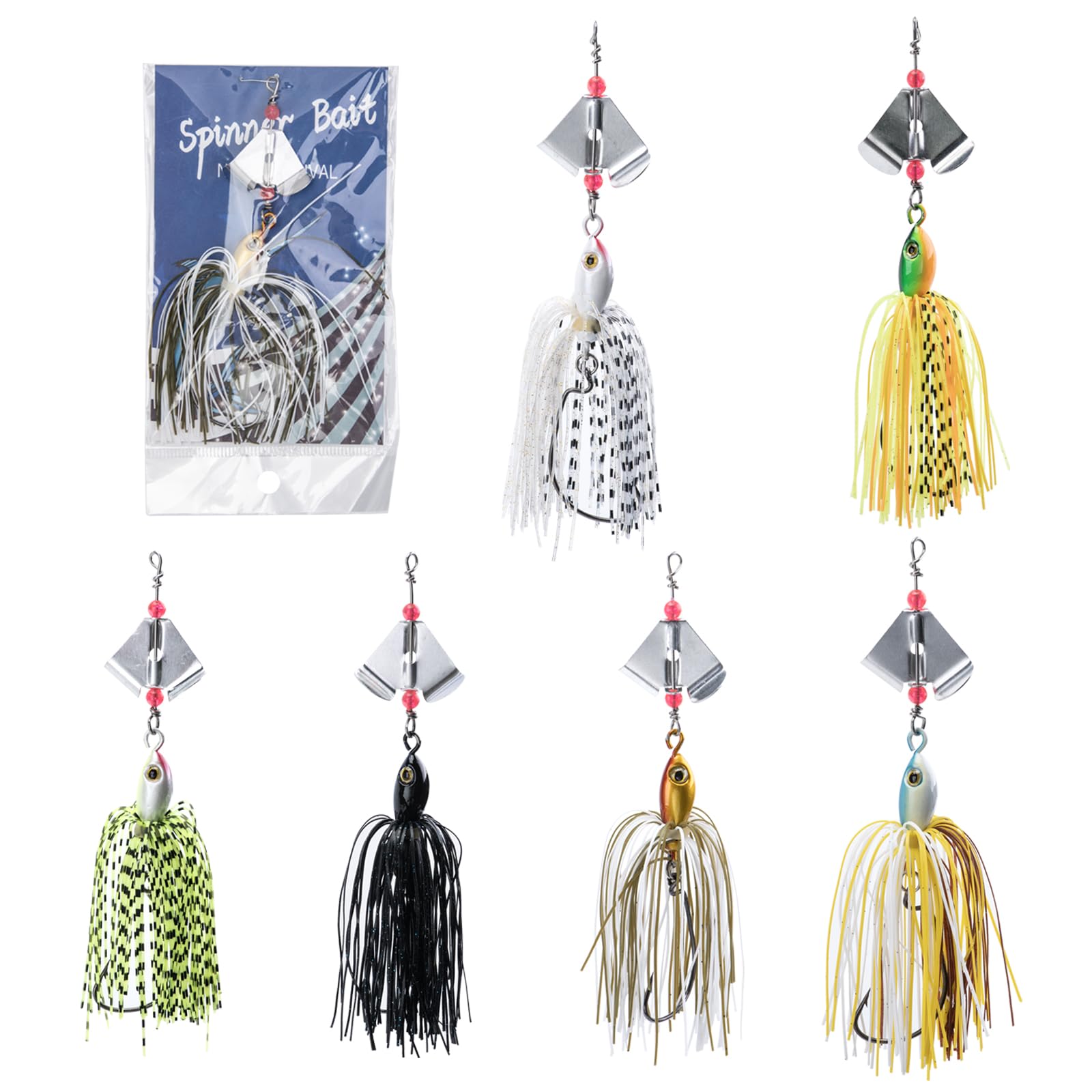 Goture 6pcs Spinner Baits Lures Kit Topwater Buzzbait Lures Multicolor Metal Buzz Bait Swim Jigs Hard Soft Spinnerbait Swimbait Blades with Sharp Hook Saltwater Freshwater Pond Fishing Tackle